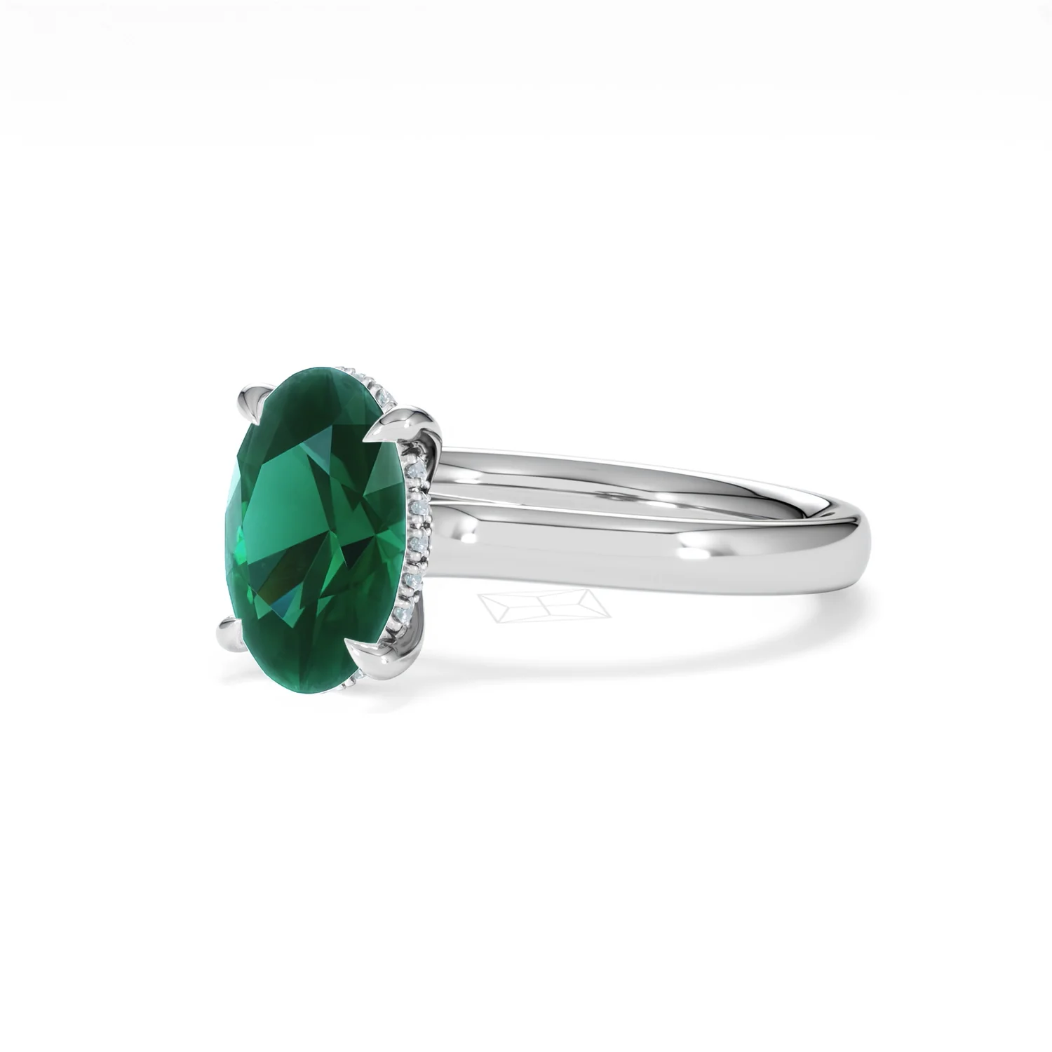 Amora Gem 2.00ct Oval Cut Lab Emerald Hidden Halo Engagement Ring in 18K White Gold - Image 80