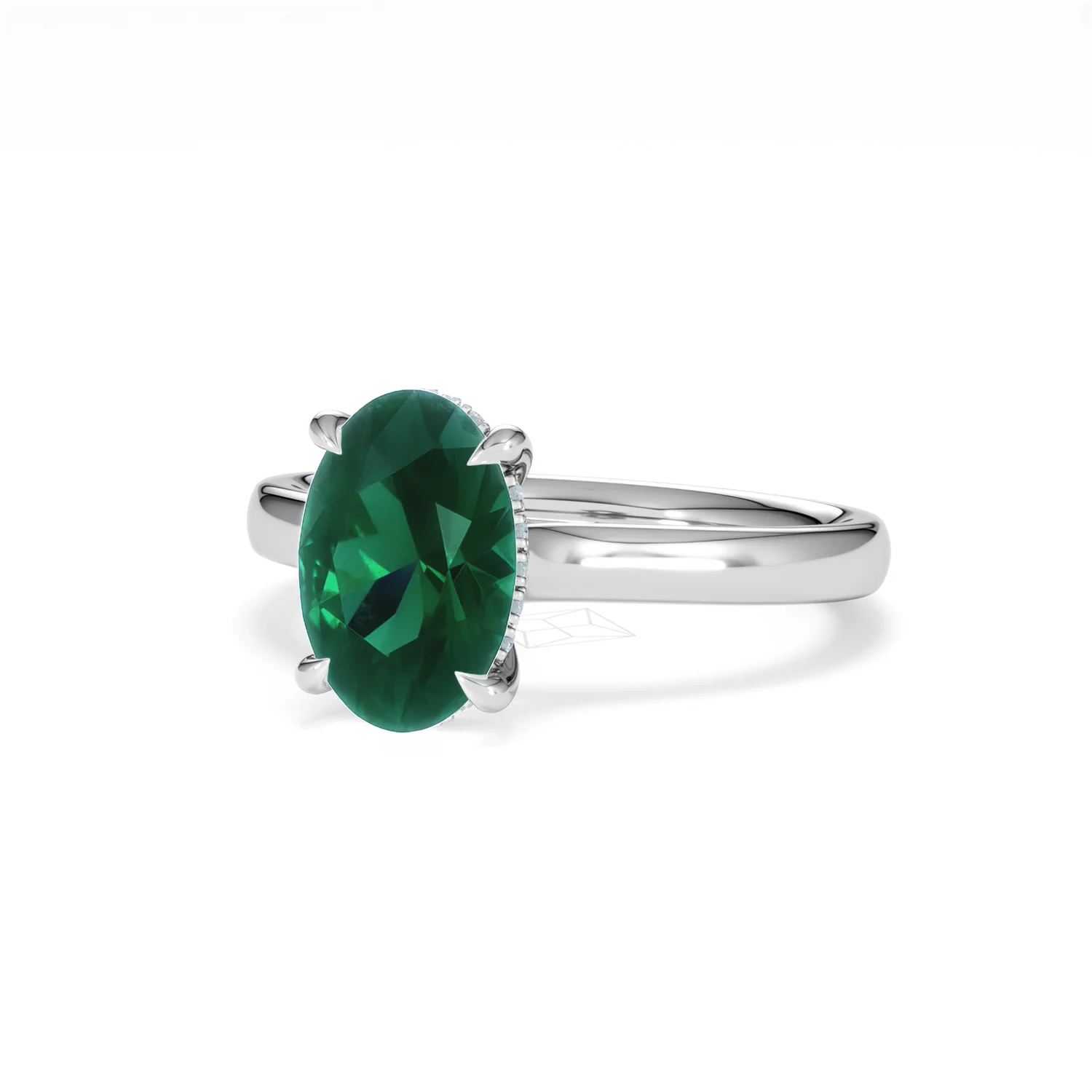 Amora Gem 2.00ct Oval Cut Lab Emerald Hidden Halo Engagement Ring in 18K White Gold - Image 83
