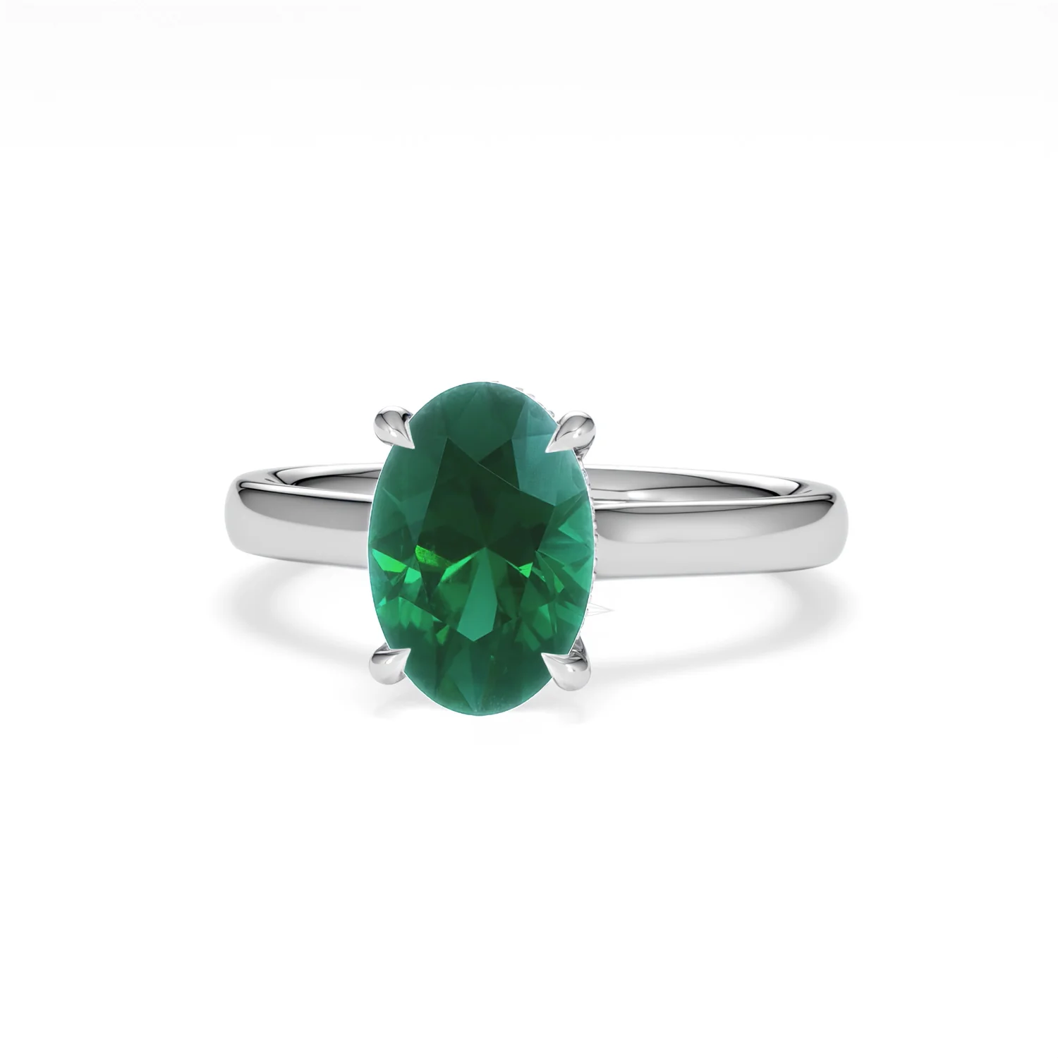 Amora Gem 2.00ct Oval Cut Lab Emerald Hidden Halo Engagement Ring in 18K White Gold - Image 86