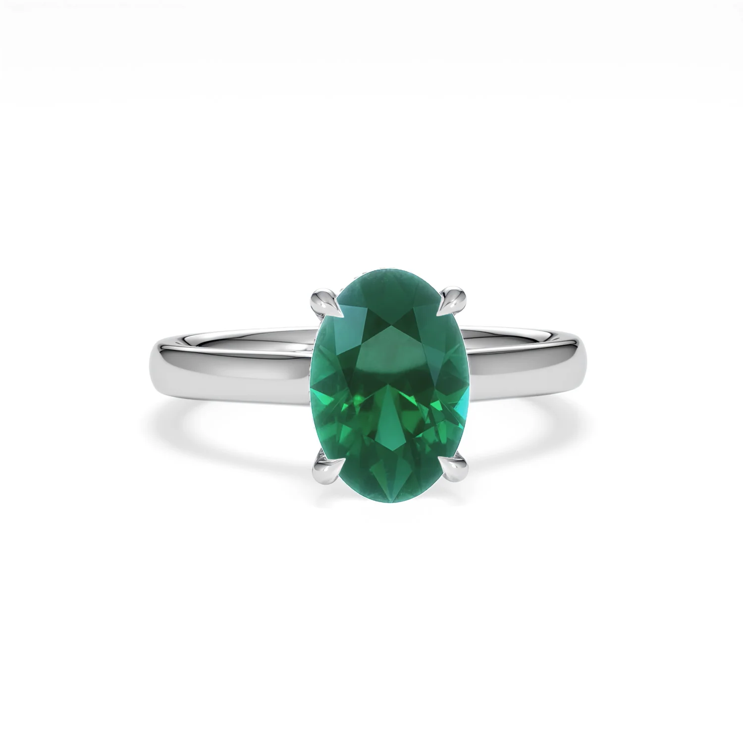 Amora Gem 2.00ct Oval Cut Lab Emerald Hidden Halo Engagement Ring in 18K White Gold - Image 9
