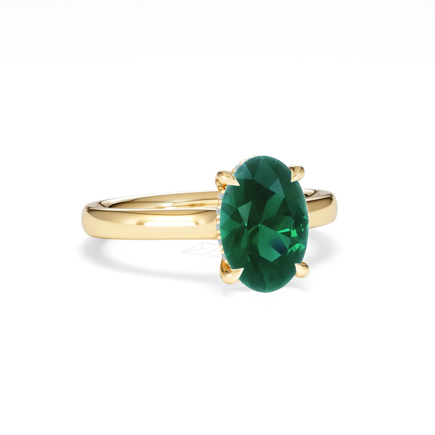 Amora Gem 2.00ct Oval Cut Lab Emerald Hidden Halo Engagement Ring in 18K Yellow Gold - Image 12