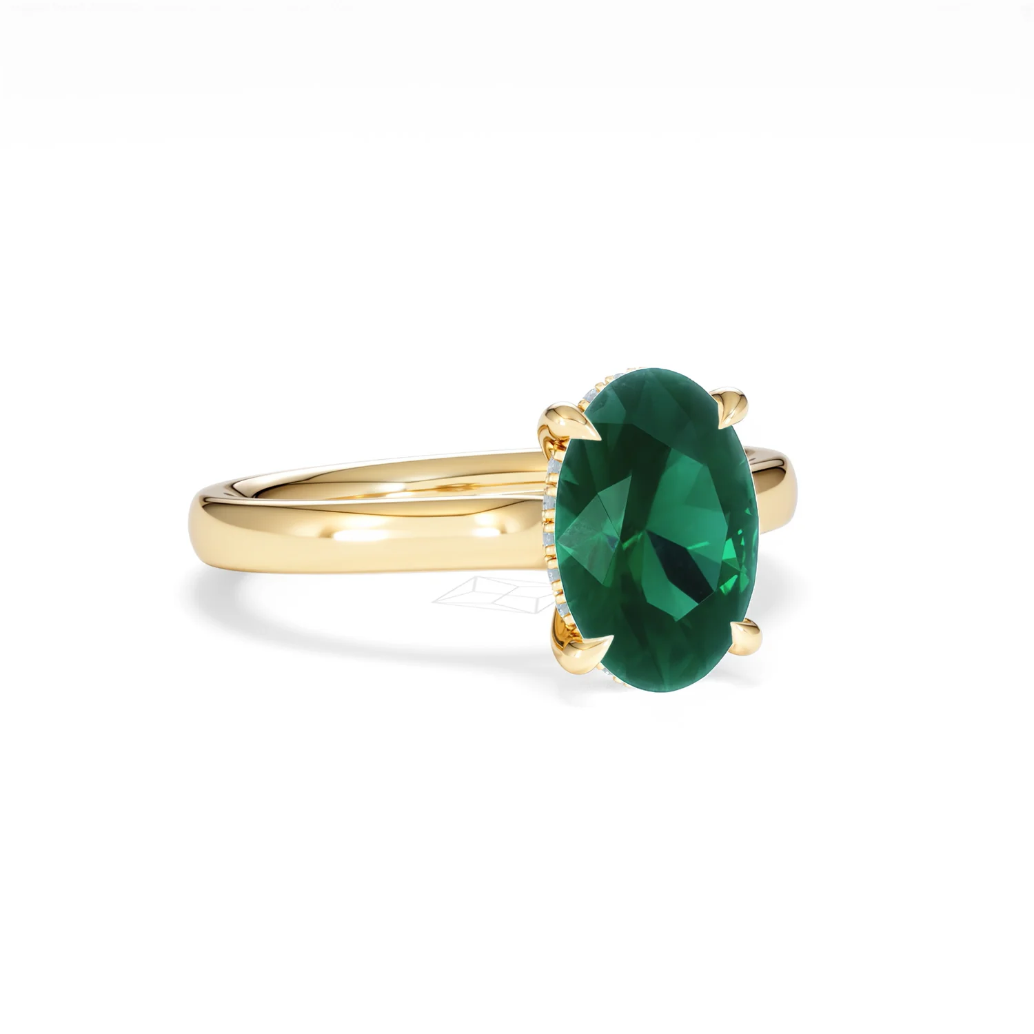 Amora Gem 2.00ct Oval Cut Lab Emerald Hidden Halo Engagement Ring in 18K Yellow Gold - Image 13