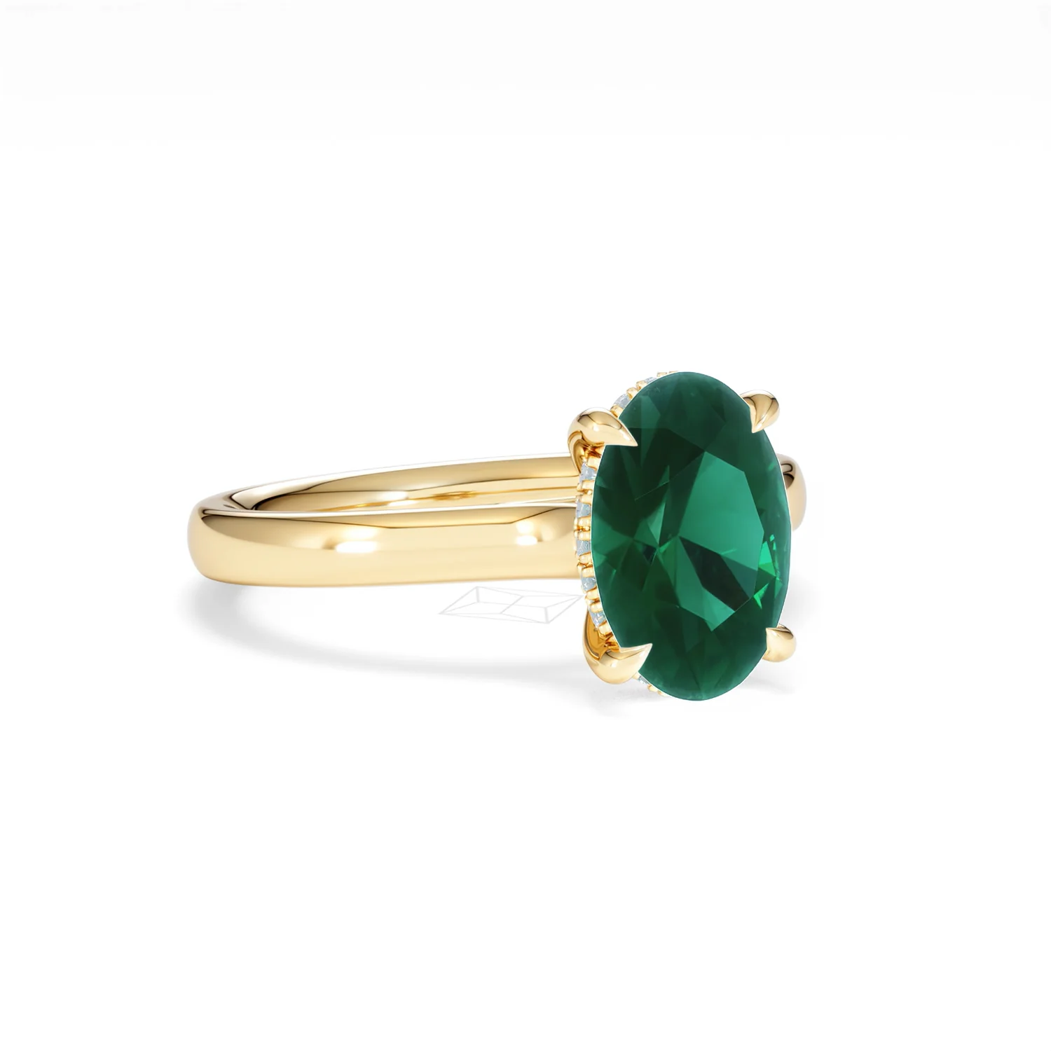 Amora Gem 2.00ct Oval Cut Lab Emerald Hidden Halo Engagement Ring in 18K Yellow Gold - Image 14