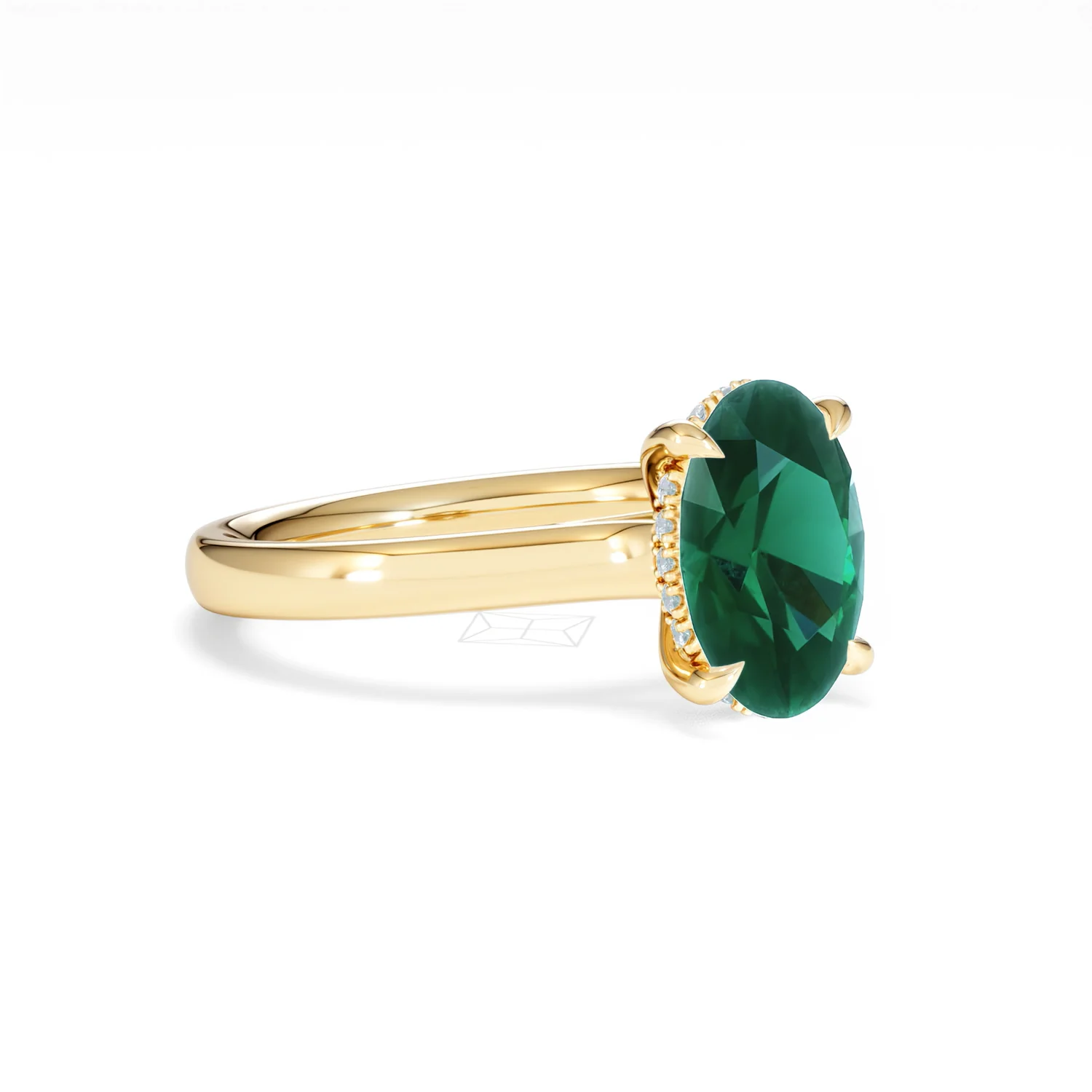 Amora Gem 2.00ct Oval Cut Lab Emerald Hidden Halo Engagement Ring in 18K Yellow Gold - Image 16