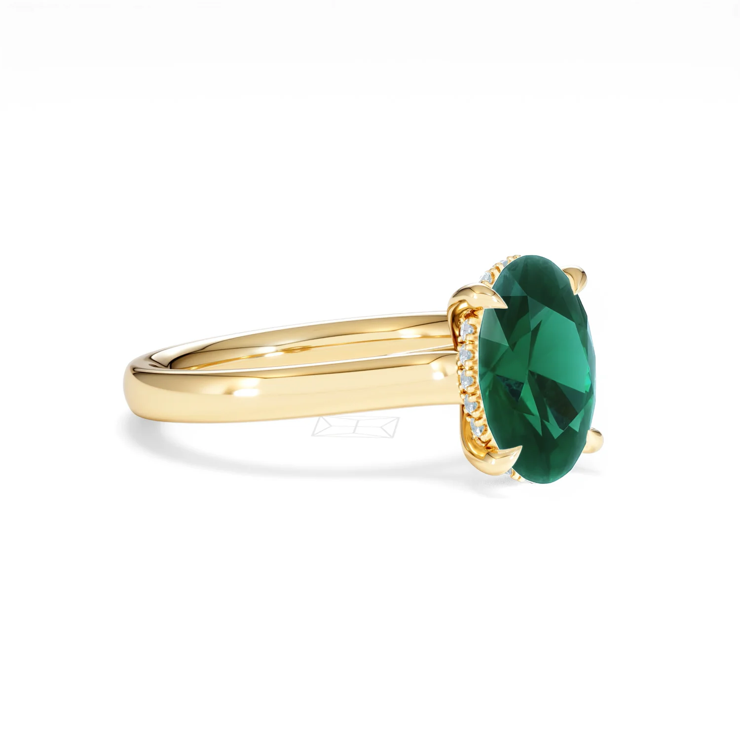 Amora Gem 2.00ct Oval Cut Lab Emerald Hidden Halo Engagement Ring in 18K Yellow Gold - Image 17