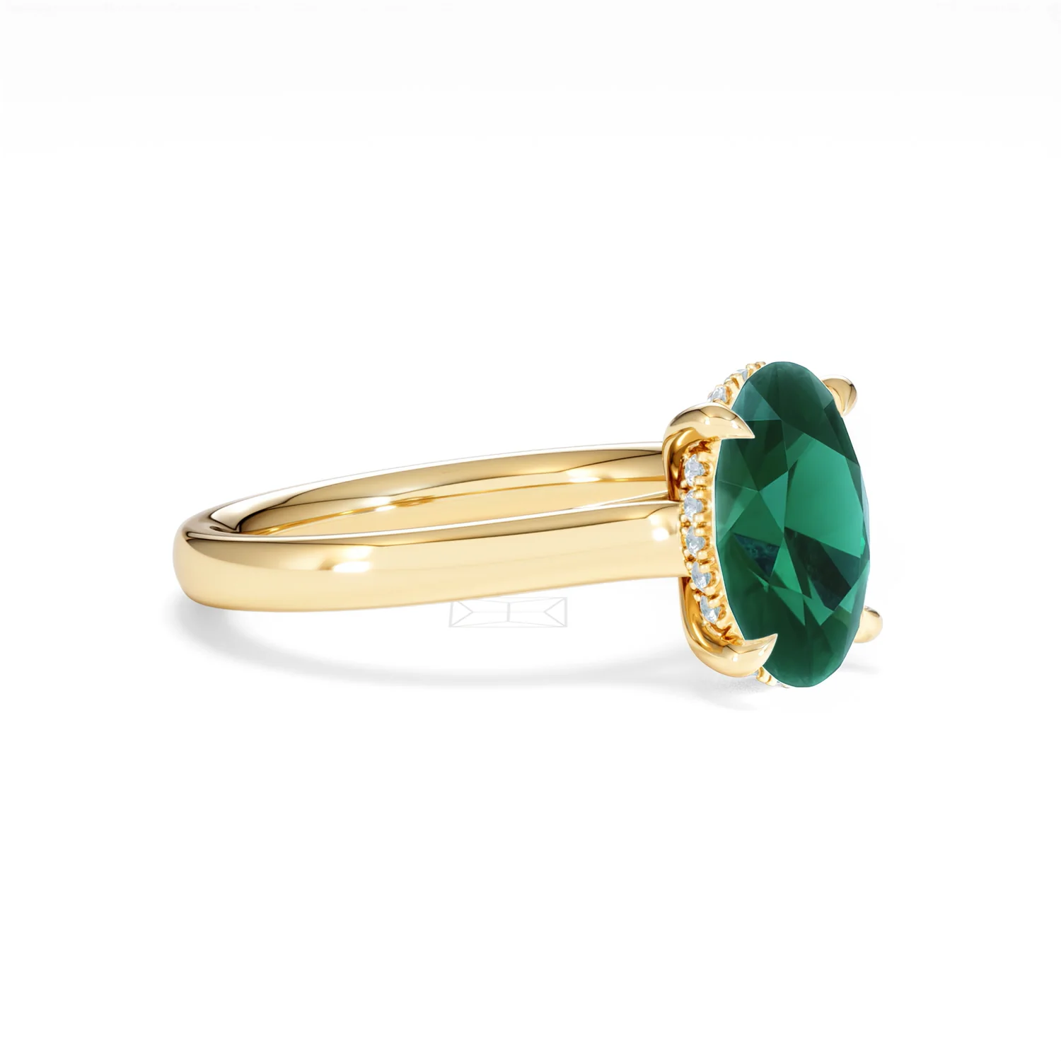 Amora Gem 2.00ct Oval Cut Lab Emerald Hidden Halo Engagement Ring in 18K Yellow Gold - Image 18