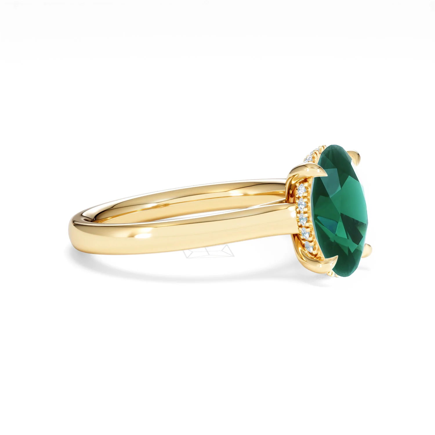 Amora Gem 2.00ct Oval Cut Lab Emerald Hidden Halo Engagement Ring in 18K Yellow Gold - Image 20