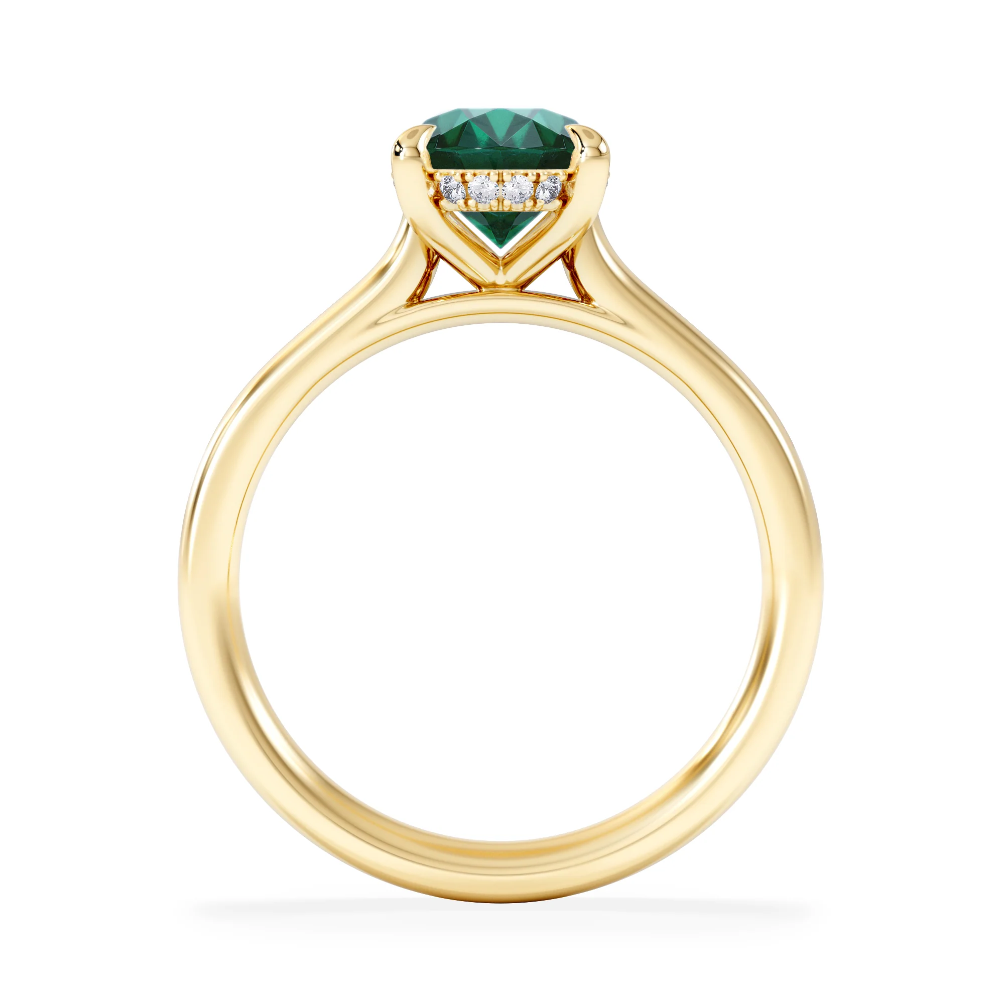 Amora Gem 2.00ct Oval Cut Lab Emerald Hidden Halo Engagement Ring in 18K Yellow Gold - Image 3