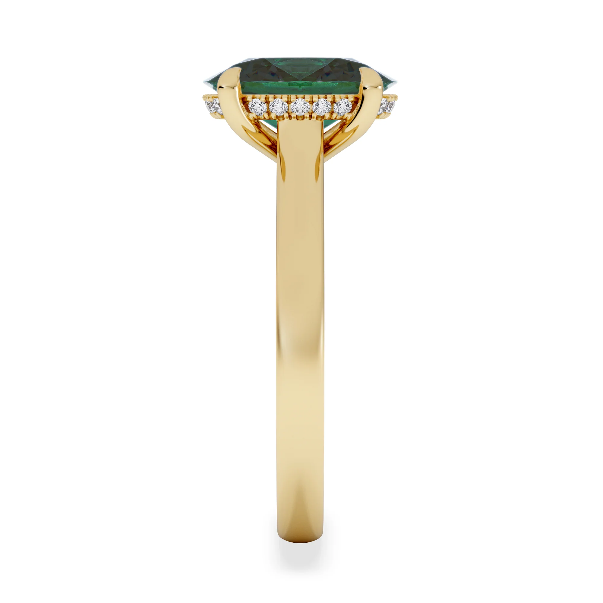 Amora Gem 2.00ct Oval Cut Lab Emerald Hidden Halo Engagement Ring in 18K Yellow Gold - Image 5