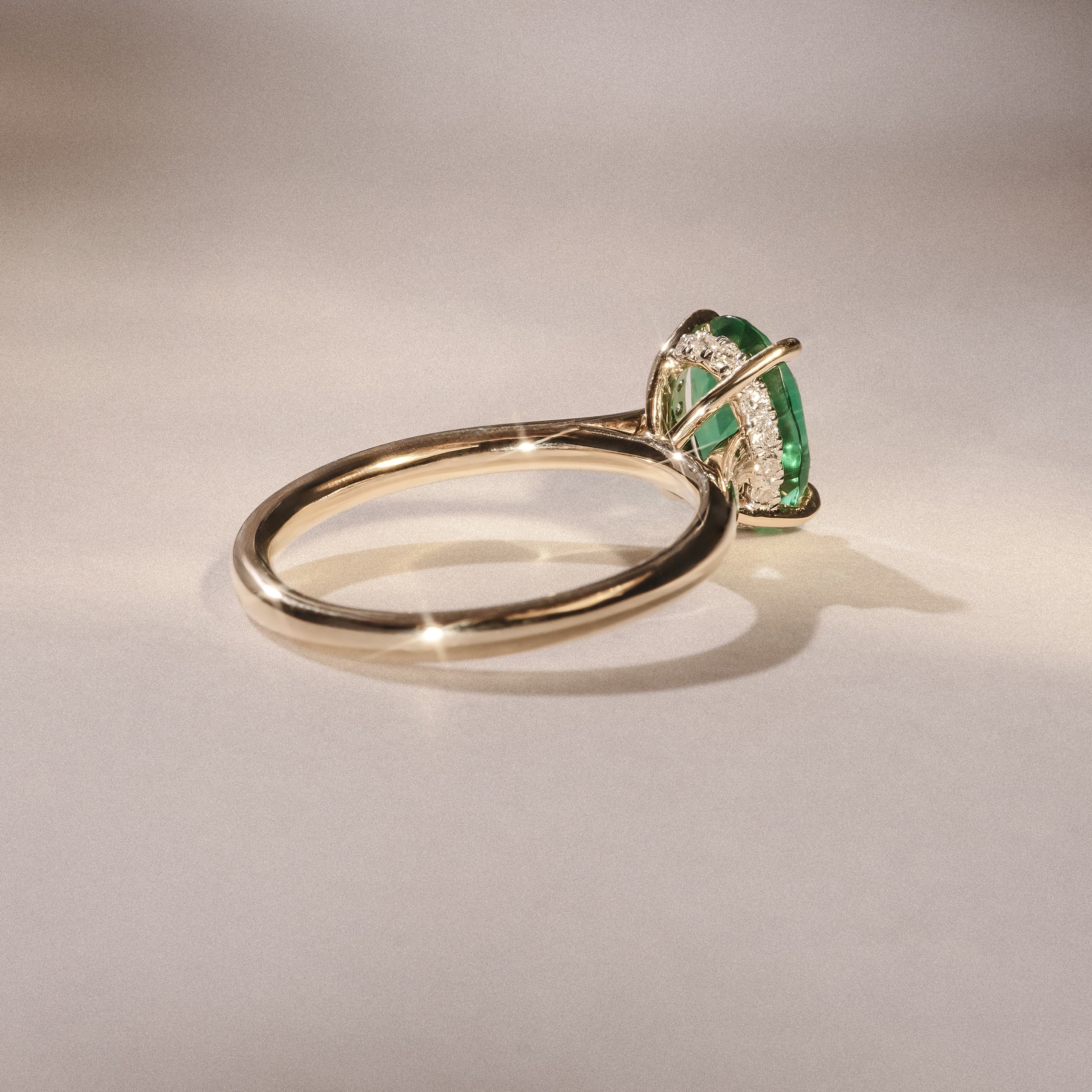 Amora Gem 2.00ct Oval Cut Lab Emerald Hidden Halo Engagement Ring in 18K Yellow Gold - Image 6
