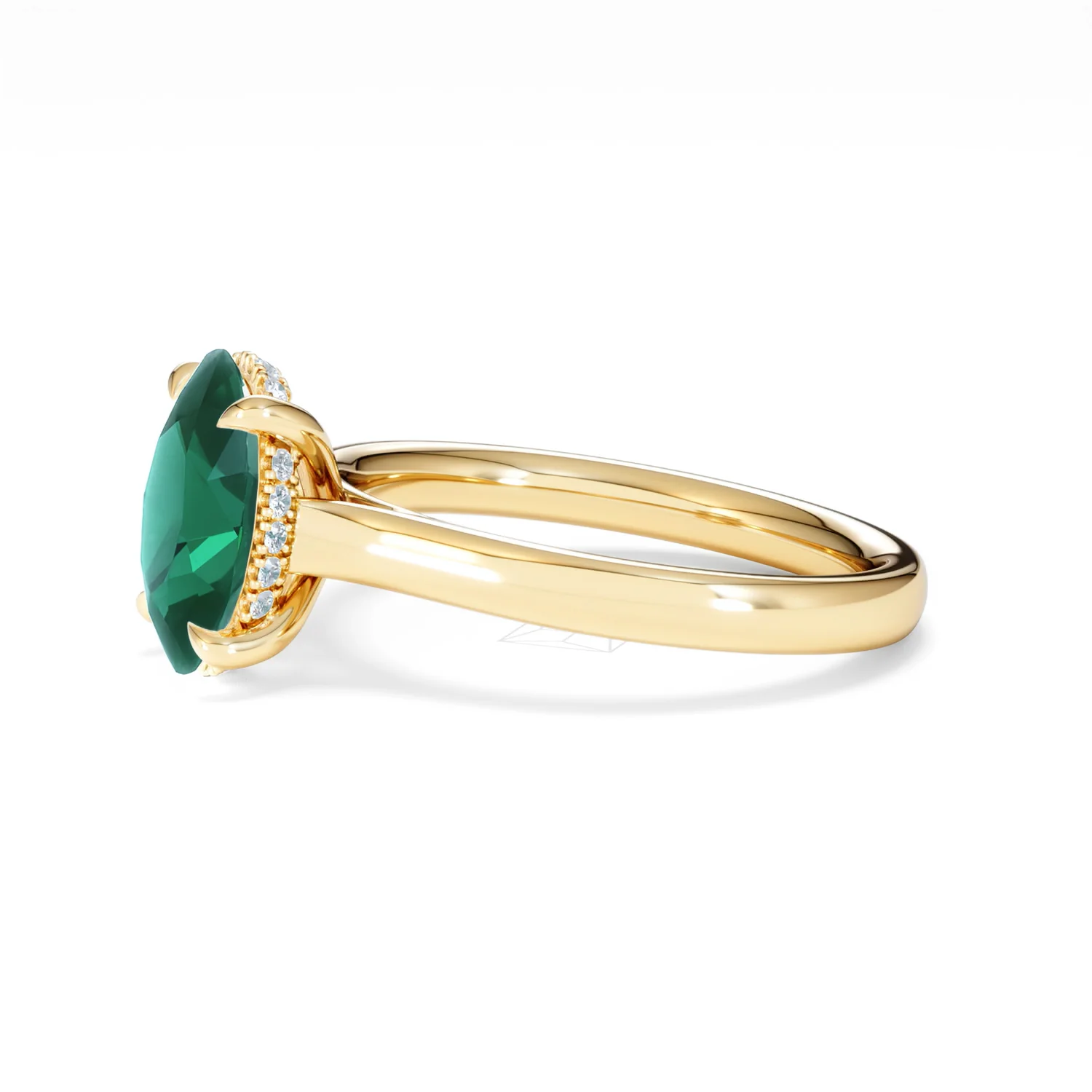 Amora Gem 2.00ct Oval Cut Lab Emerald Hidden Halo Engagement Ring in 18K Yellow Gold - Image 73