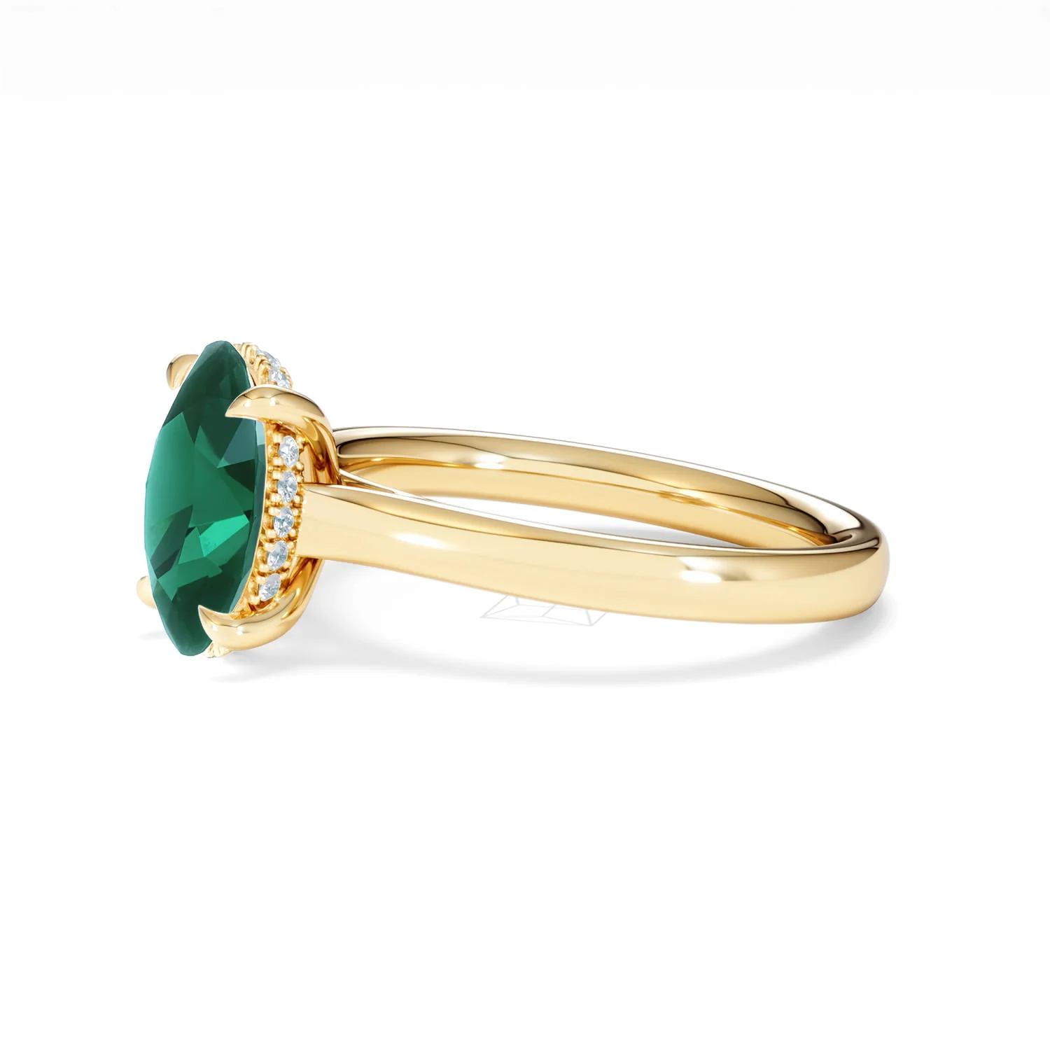 Amora Gem 2.00ct Oval Cut Lab Emerald Hidden Halo Engagement Ring in 18K Yellow Gold - Image 74