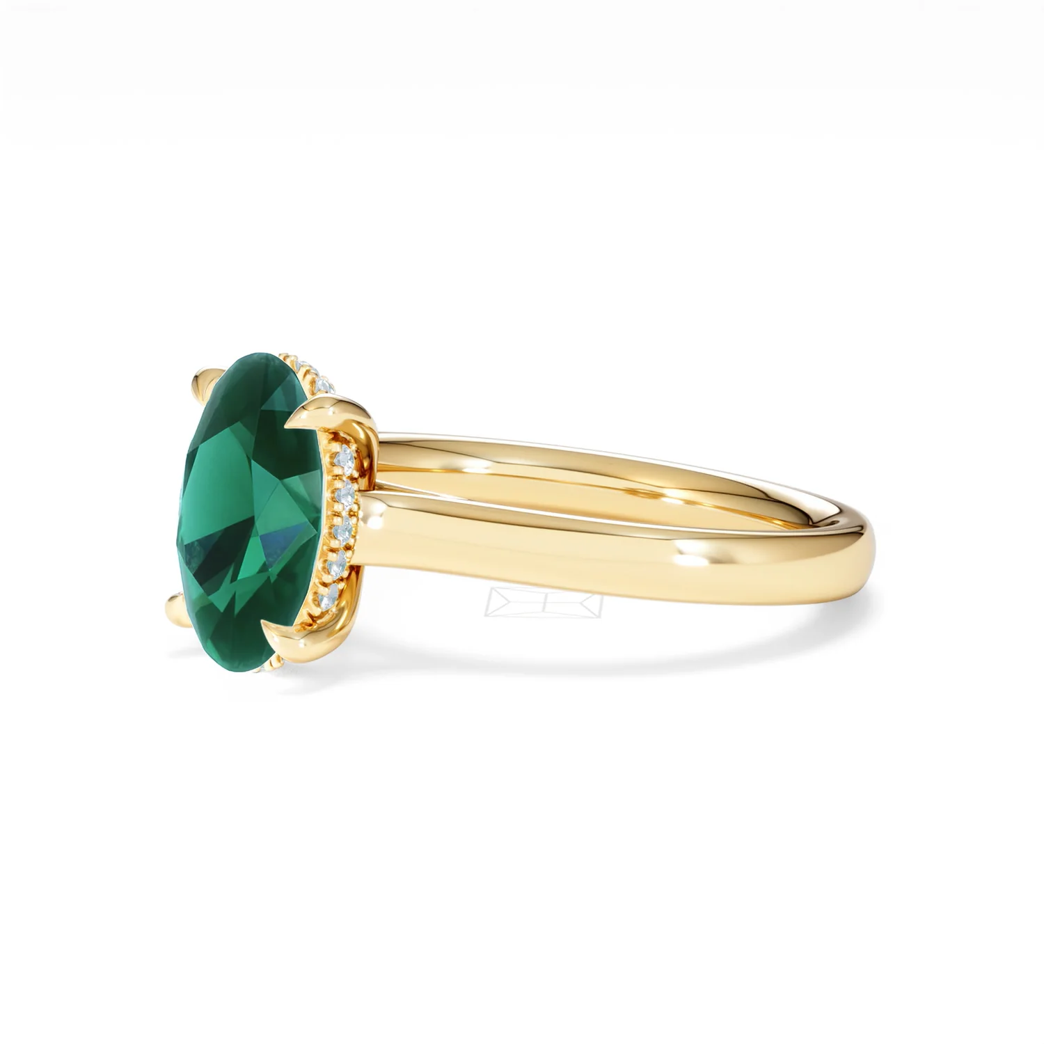 Amora Gem 2.00ct Oval Cut Lab Emerald Hidden Halo Engagement Ring in 18K Yellow Gold - Image 77