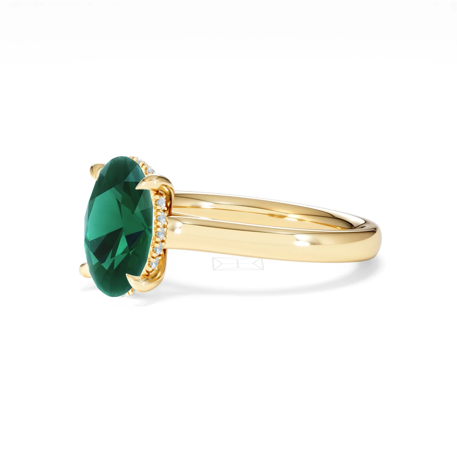 Amora Gem 2.00ct Oval Cut Lab Emerald Hidden Halo Engagement Ring in 18K Yellow Gold - Image 78