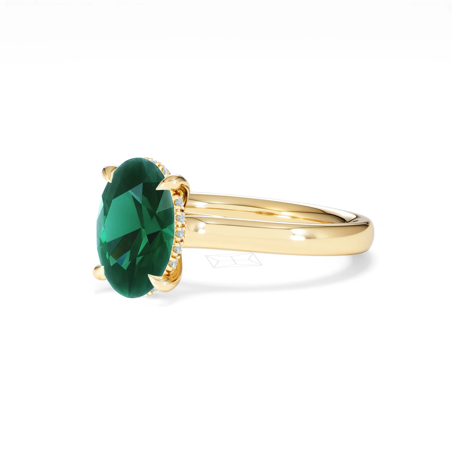 Amora Gem 2.00ct Oval Cut Lab Emerald Hidden Halo Engagement Ring in 18K Yellow Gold - Image 80