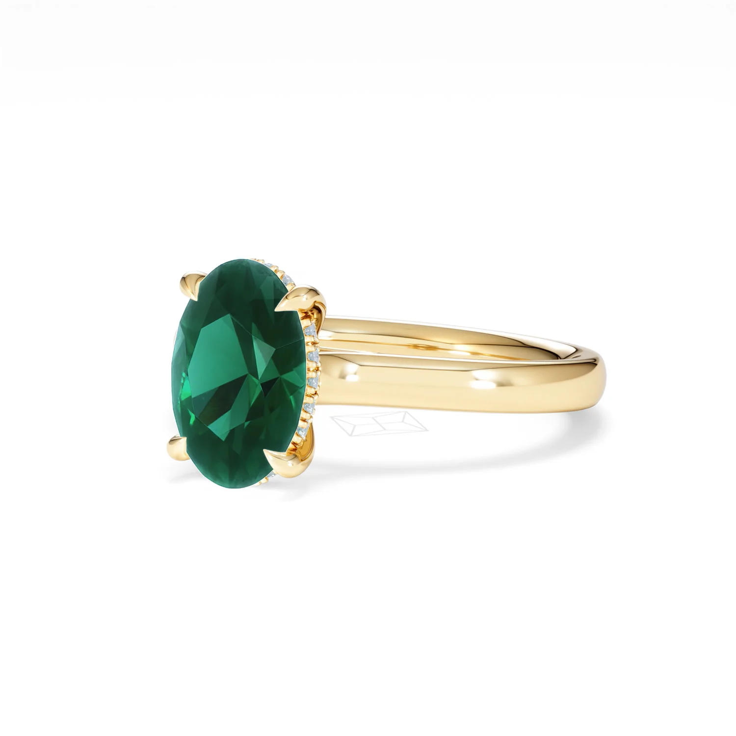 Amora Gem 2.00ct Oval Cut Lab Emerald Hidden Halo Engagement Ring in 18K Yellow Gold - Image 81