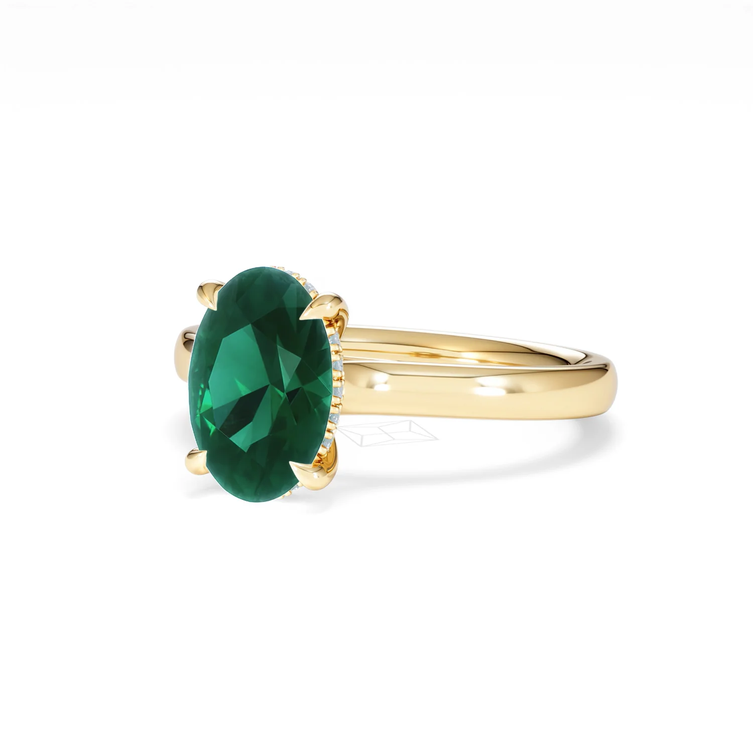 Amora Gem 2.00ct Oval Cut Lab Emerald Hidden Halo Engagement Ring in 18K Yellow Gold - Image 82