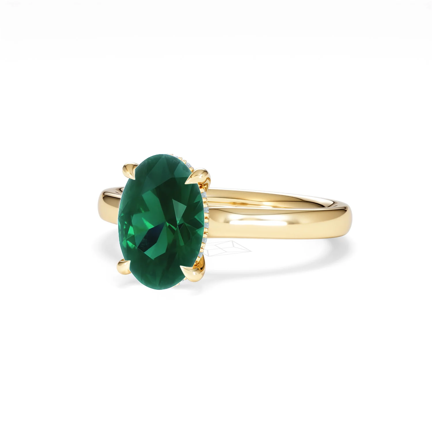 Amora Gem 2.00ct Oval Cut Lab Emerald Hidden Halo Engagement Ring in 18K Yellow Gold - Image 83