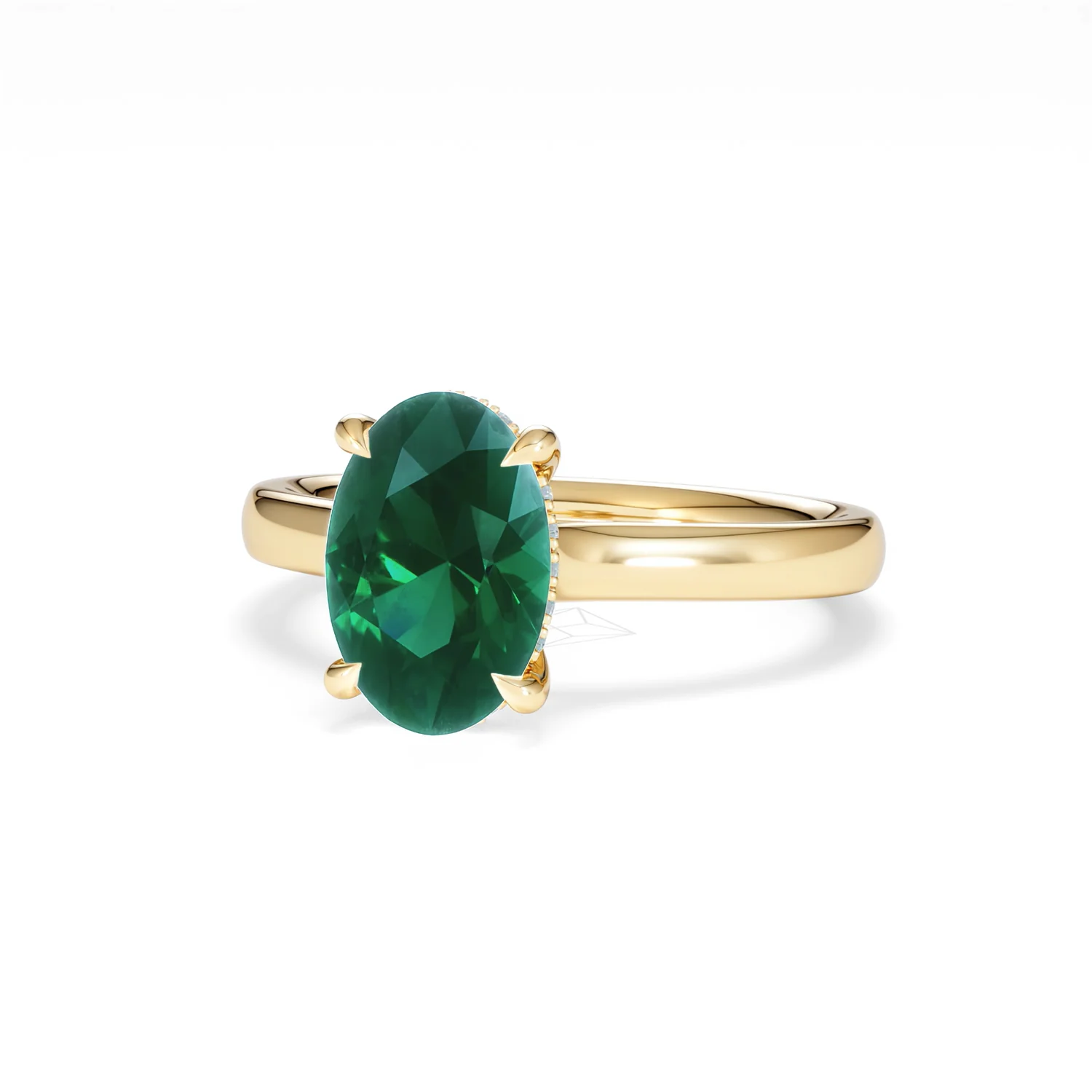 Amora Gem 2.00ct Oval Cut Lab Emerald Hidden Halo Engagement Ring in 18K Yellow Gold - Image 84