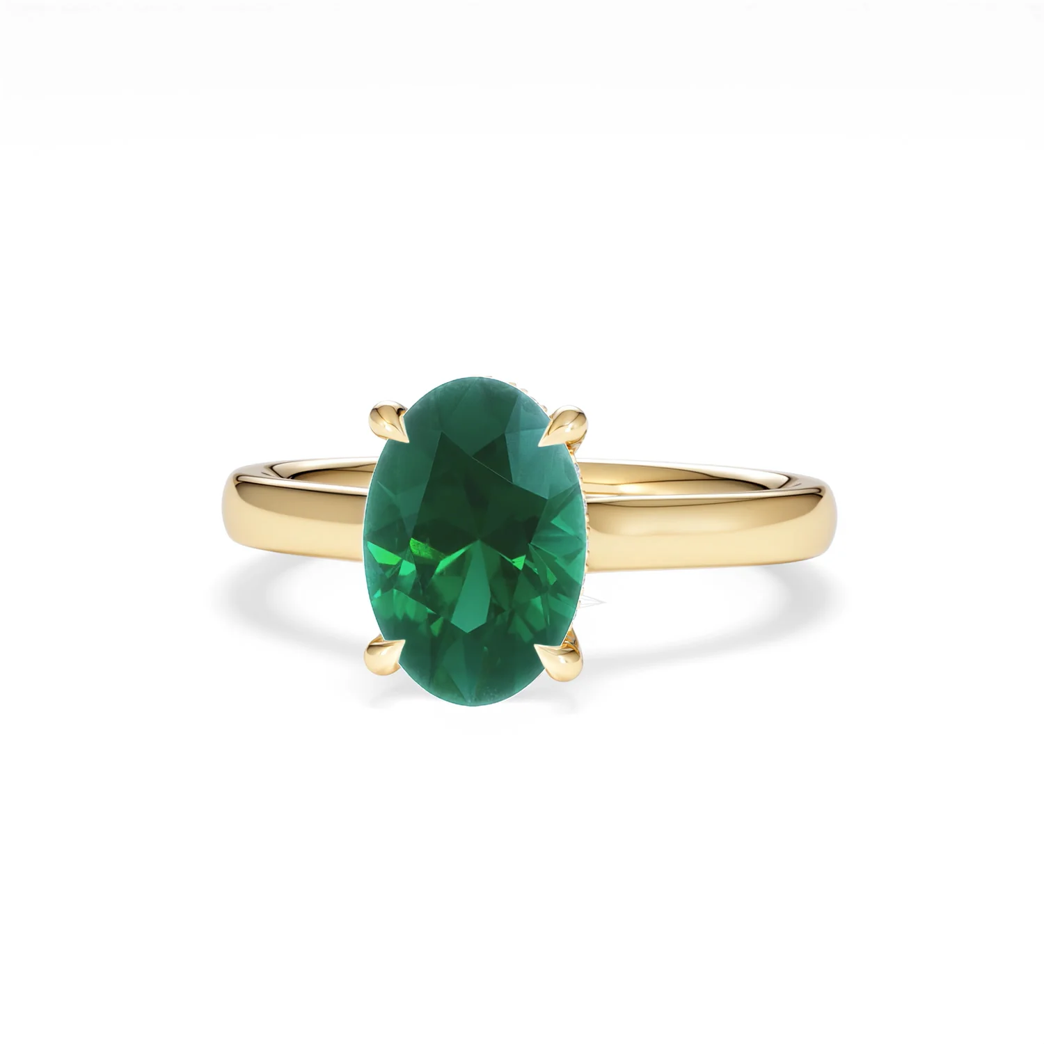 Amora Gem 2.00ct Oval Cut Lab Emerald Hidden Halo Engagement Ring in 18K Yellow Gold - Image 86