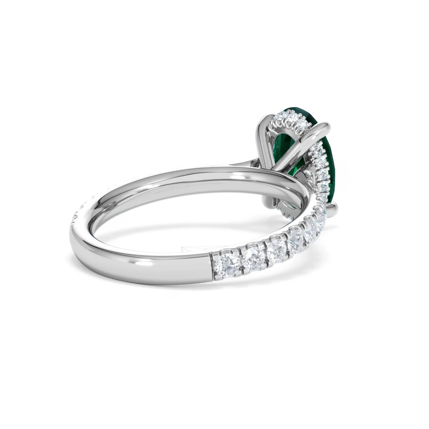 Amora Gem 2.00ct Oval Cut Lab Emerald Hidden Halo Engagement Ring with Side Stones in 18K White Gold - Image 39