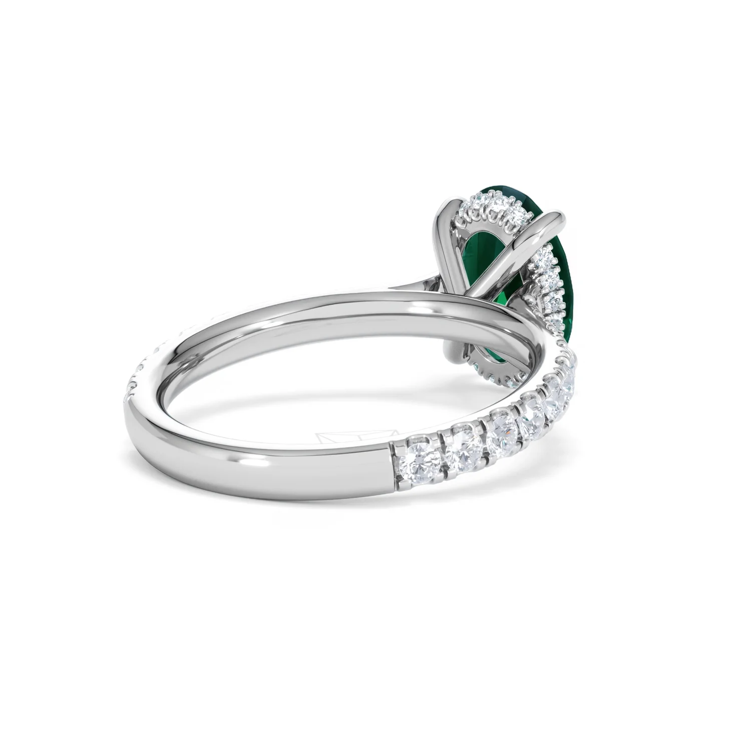 Amora Gem 2.00ct Oval Cut Lab Emerald Hidden Halo Engagement Ring with Side Stones in 18K White Gold - Image 40