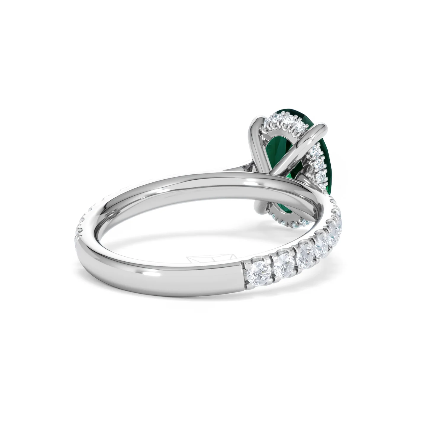 Amora Gem 2.00ct Oval Cut Lab Emerald Hidden Halo Engagement Ring with Side Stones in 18K White Gold - Image 41