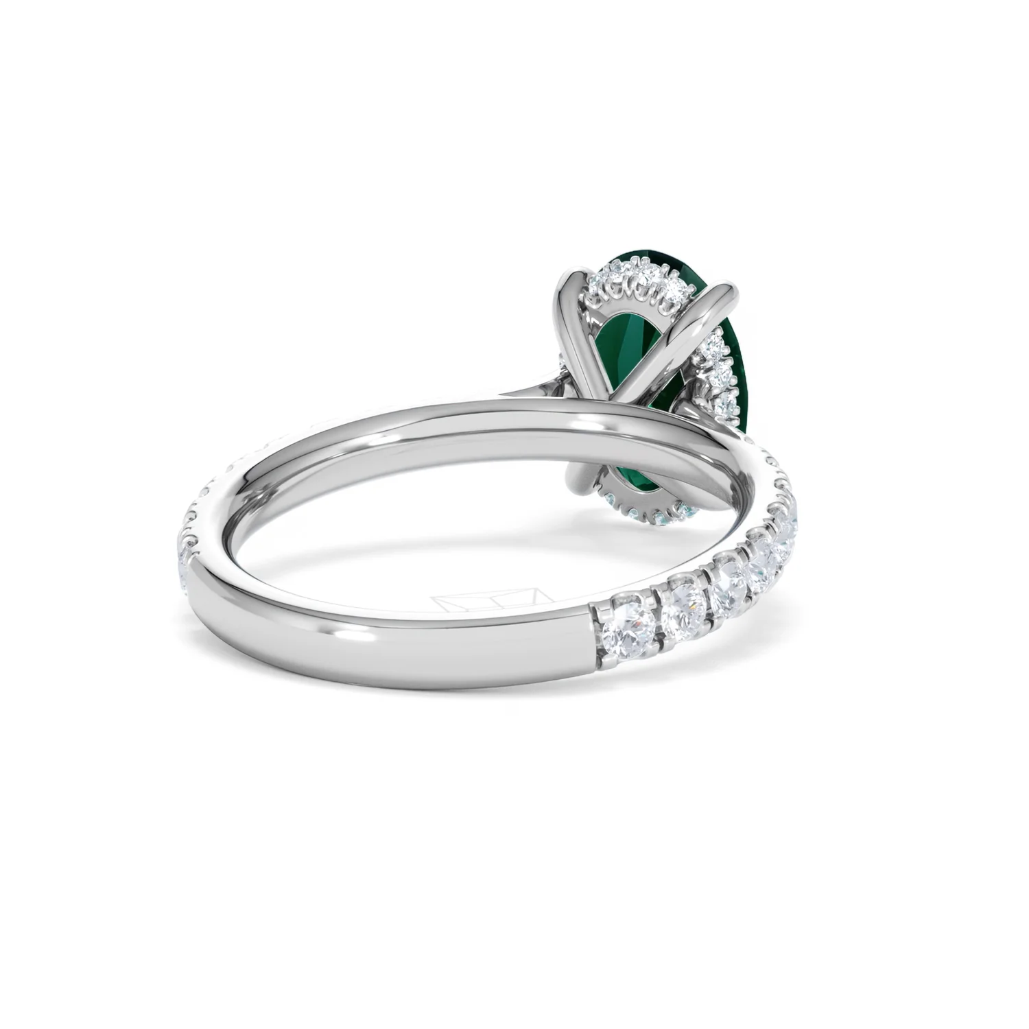Amora Gem 2.00ct Oval Cut Lab Emerald Hidden Halo Engagement Ring with Side Stones in 18K White Gold - Image 42