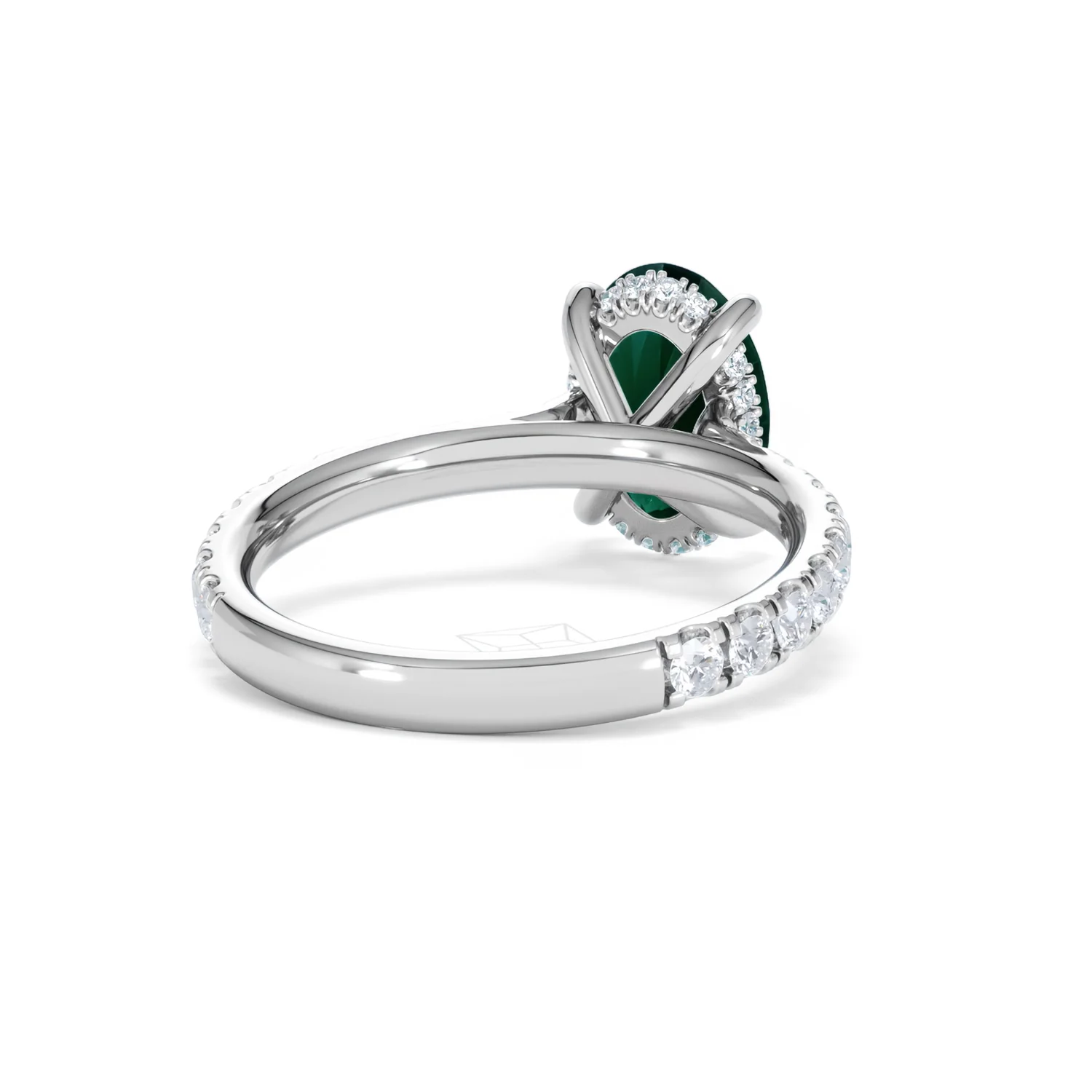 Amora Gem 2.00ct Oval Cut Lab Emerald Hidden Halo Engagement Ring with Side Stones in 18K White Gold - Image 43