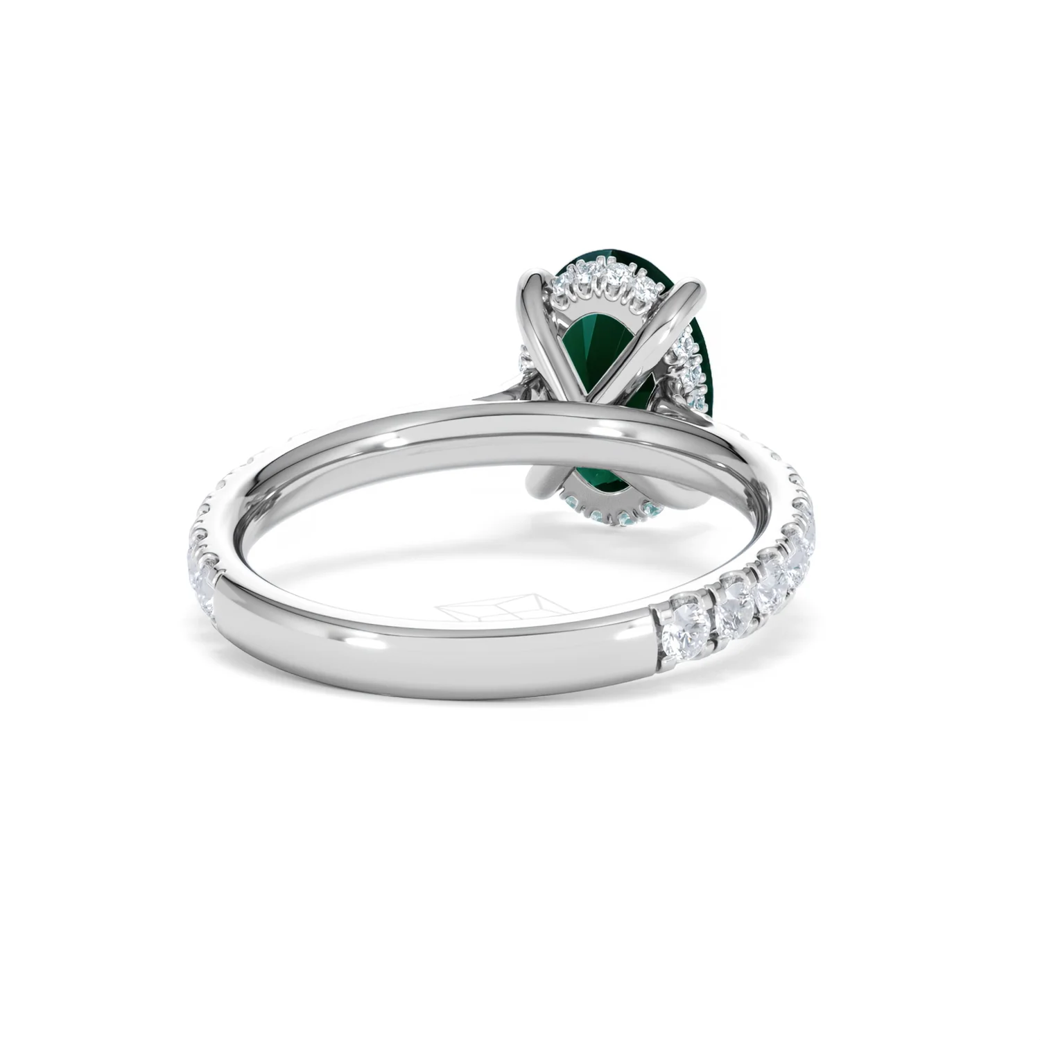 Amora Gem 2.00ct Oval Cut Lab Emerald Hidden Halo Engagement Ring with Side Stones in 18K White Gold - Image 44