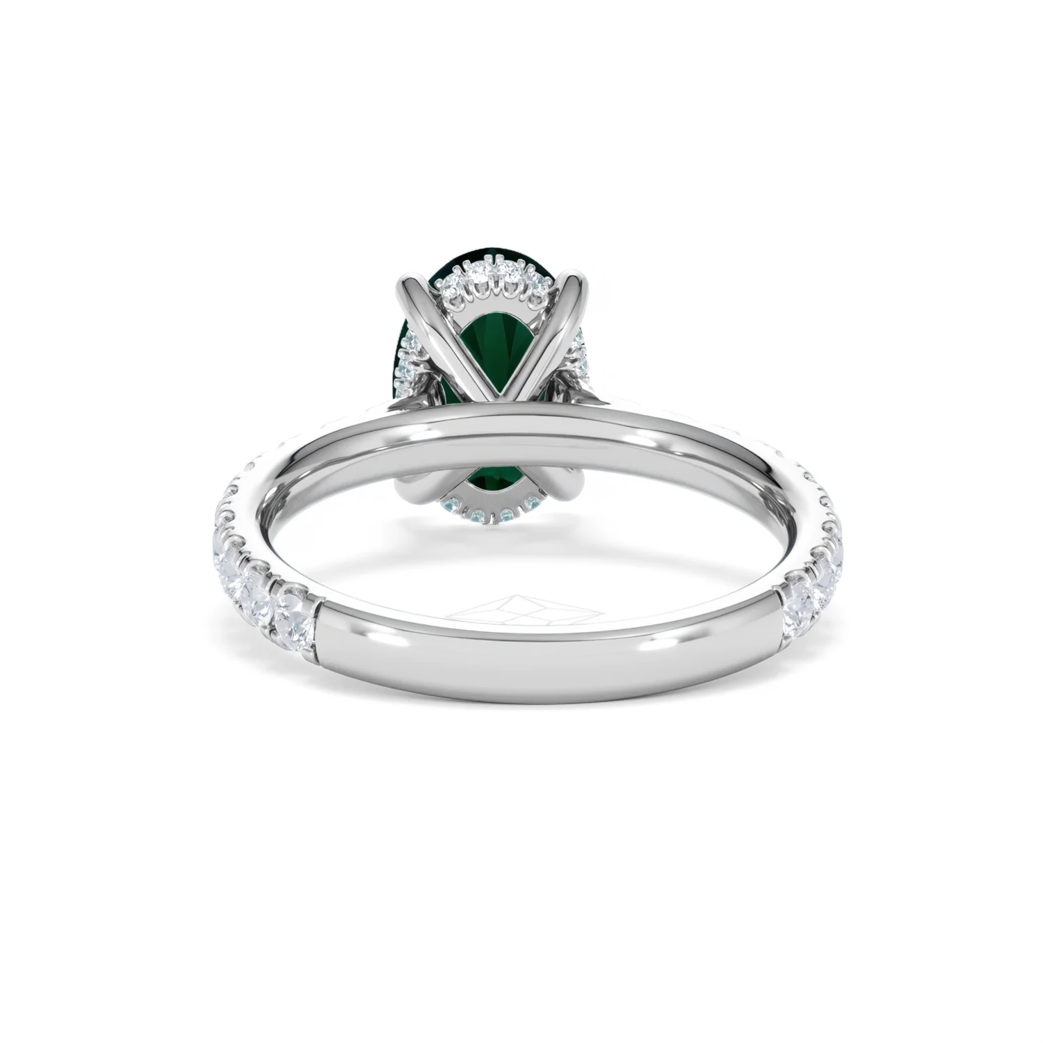 Amora Gem 2.00ct Oval Cut Lab Emerald Hidden Halo Engagement Ring with Side Stones in 18K White Gold - Image 49