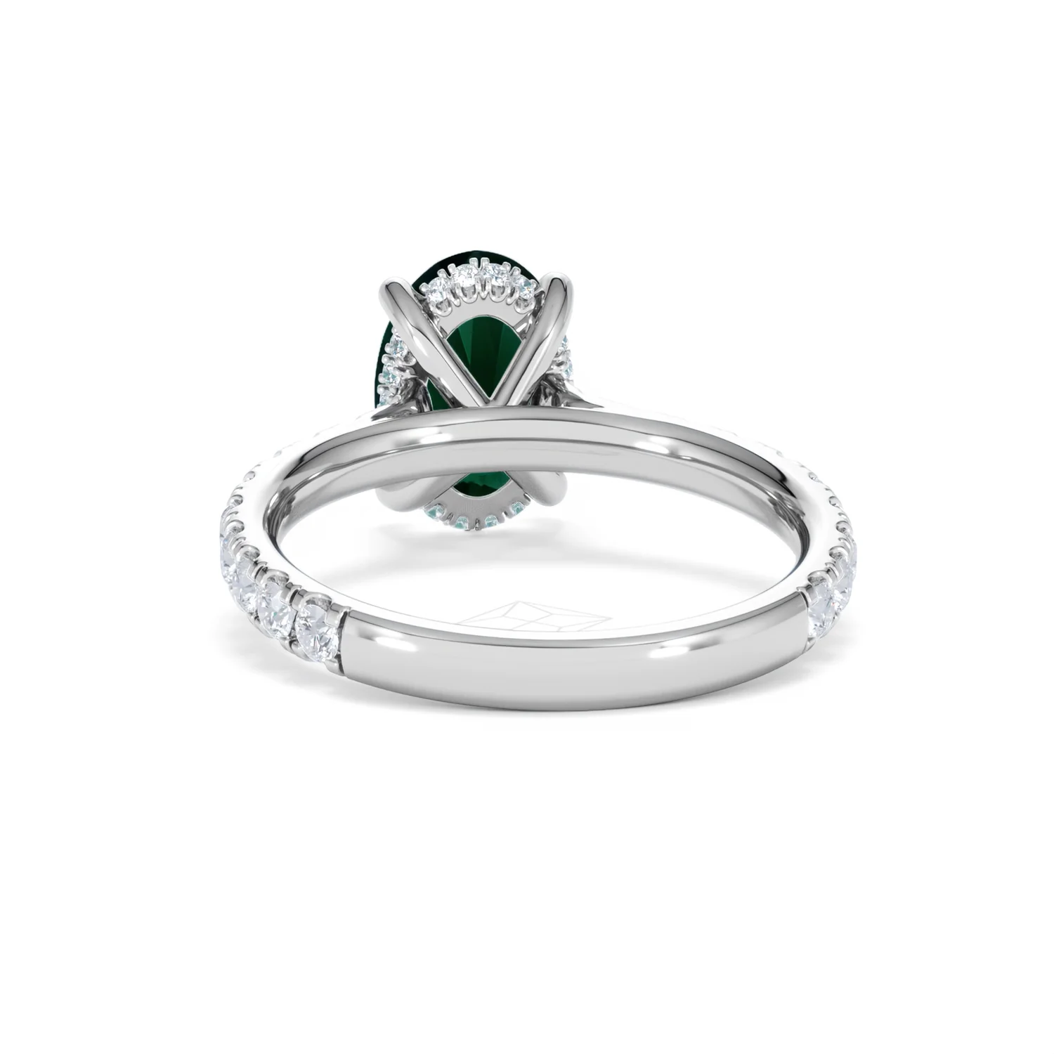 Amora Gem 2.00ct Oval Cut Lab Emerald Hidden Halo Engagement Ring with Side Stones in 18K White Gold - Image 50