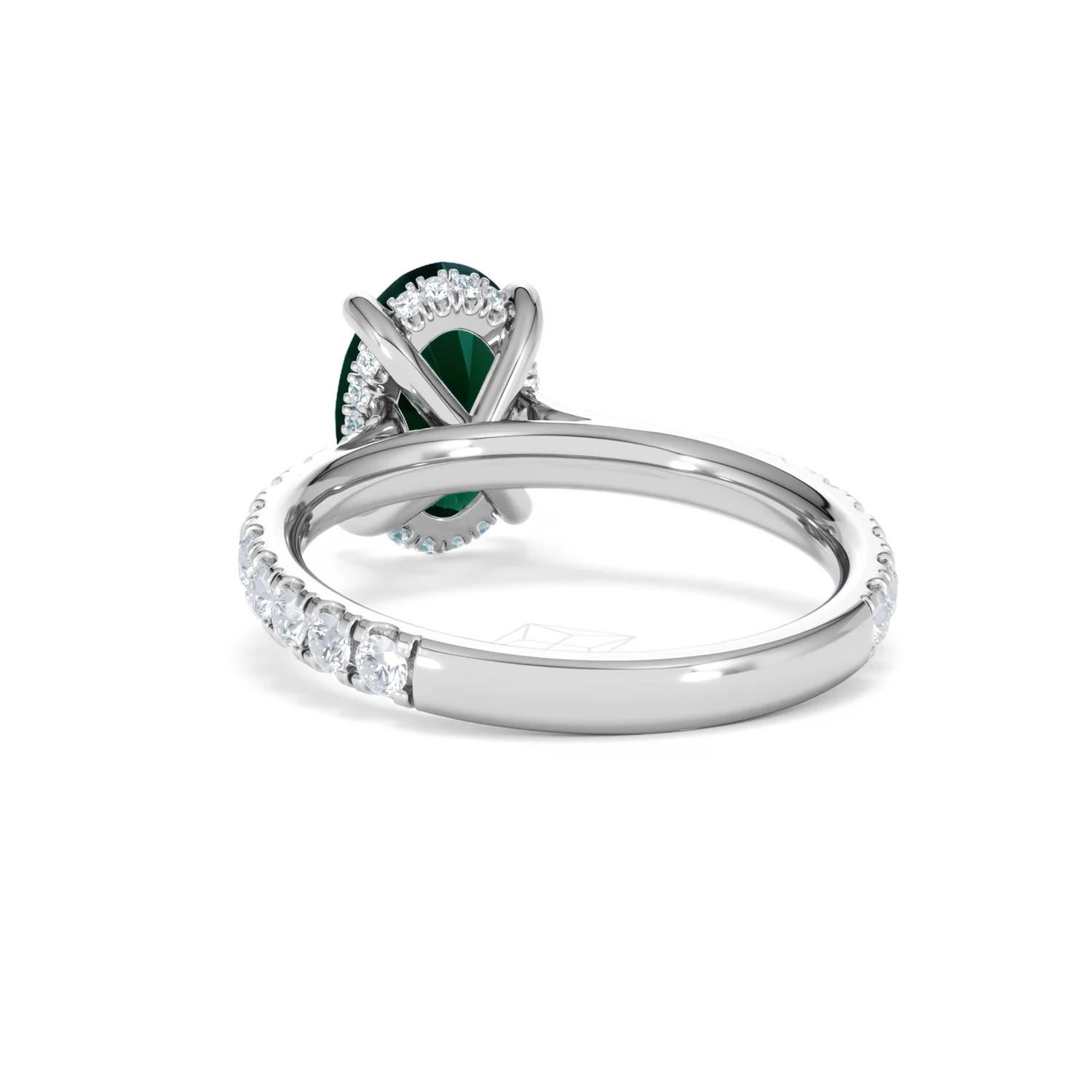 Amora Gem 2.00ct Oval Cut Lab Emerald Hidden Halo Engagement Ring with Side Stones in 18K White Gold - Image 52