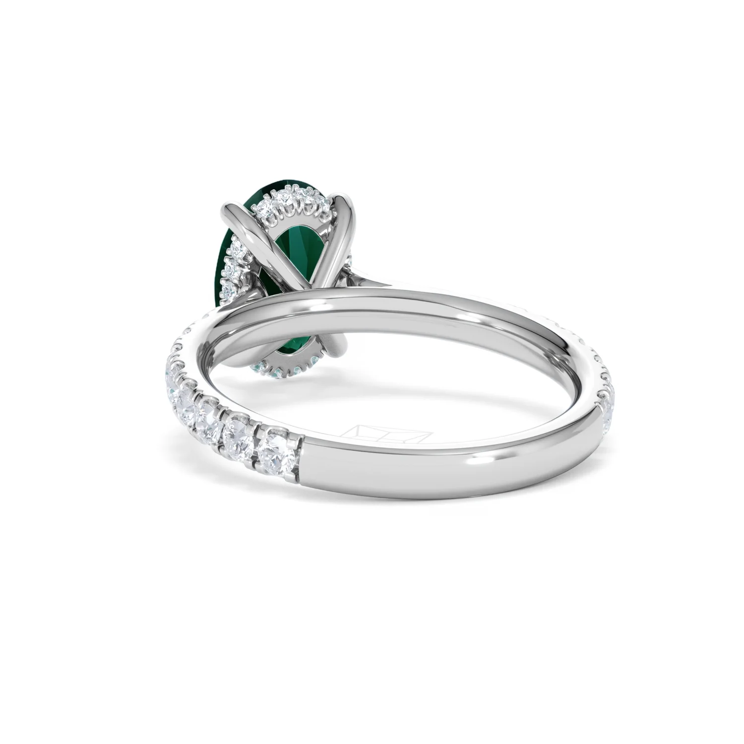 Amora Gem 2.00ct Oval Cut Lab Emerald Hidden Halo Engagement Ring with Side Stones in 18K White Gold - Image 53