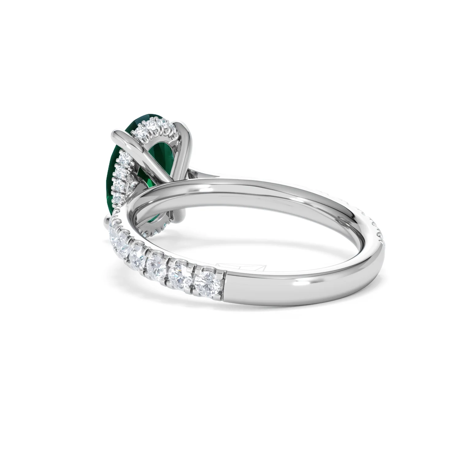 Amora Gem 2.00ct Oval Cut Lab Emerald Hidden Halo Engagement Ring with Side Stones in 18K White Gold - Image 56