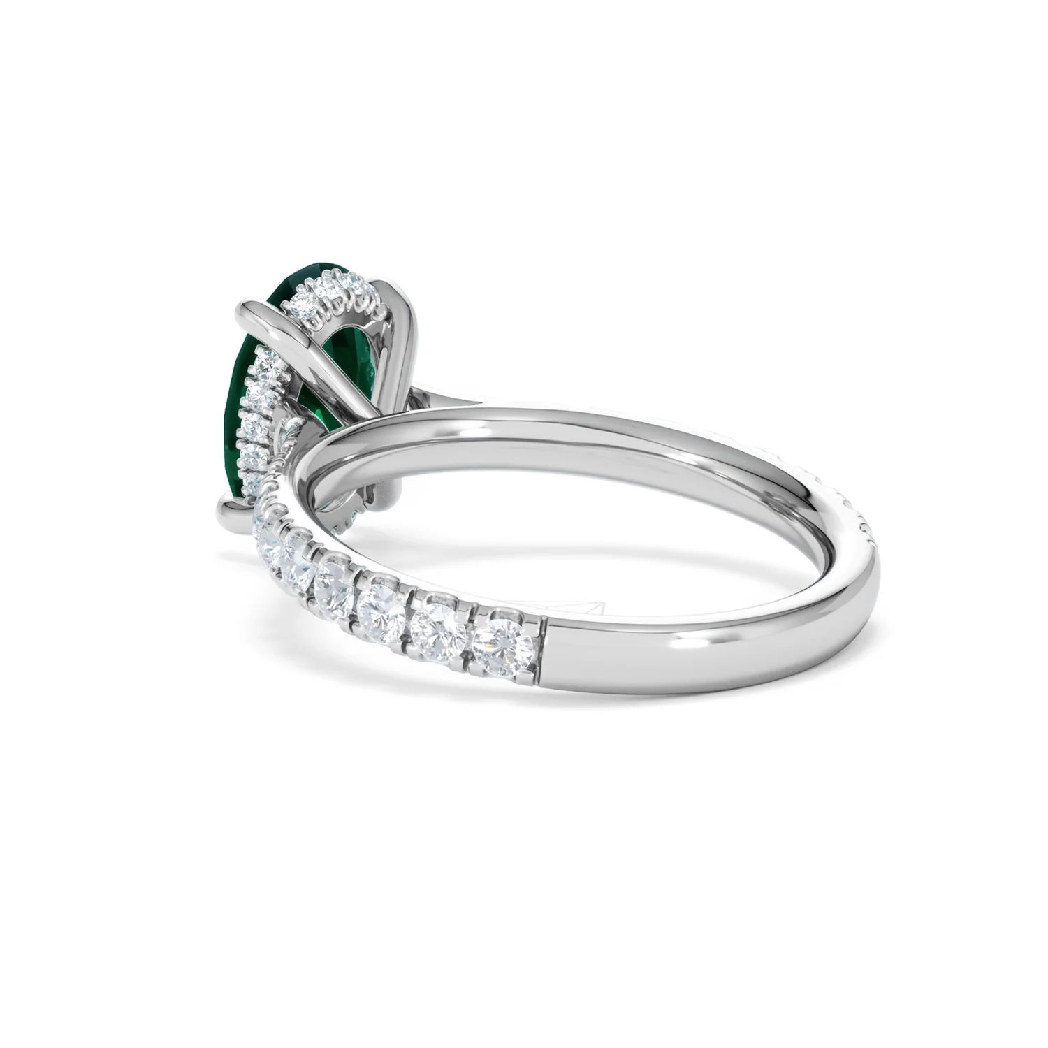 Amora Gem 2.00ct Oval Cut Lab Emerald Hidden Halo Engagement Ring with Side Stones in 18K White Gold - Image 57