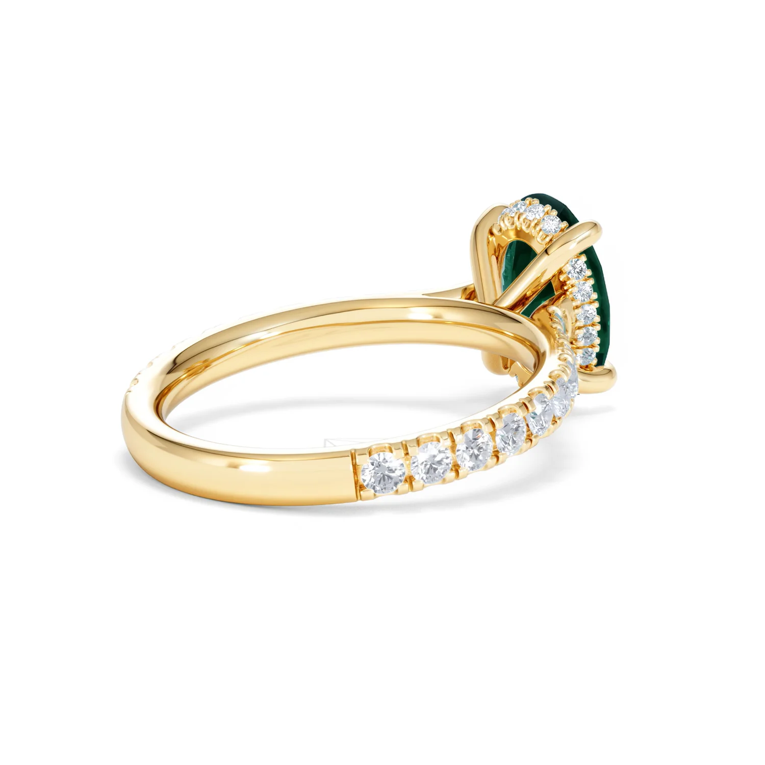 Amora Gem 2.00ct Oval Cut Lab Emerald Hidden Halo Engagement Ring with Side Stones in 18K Yellow Gold - Image 38