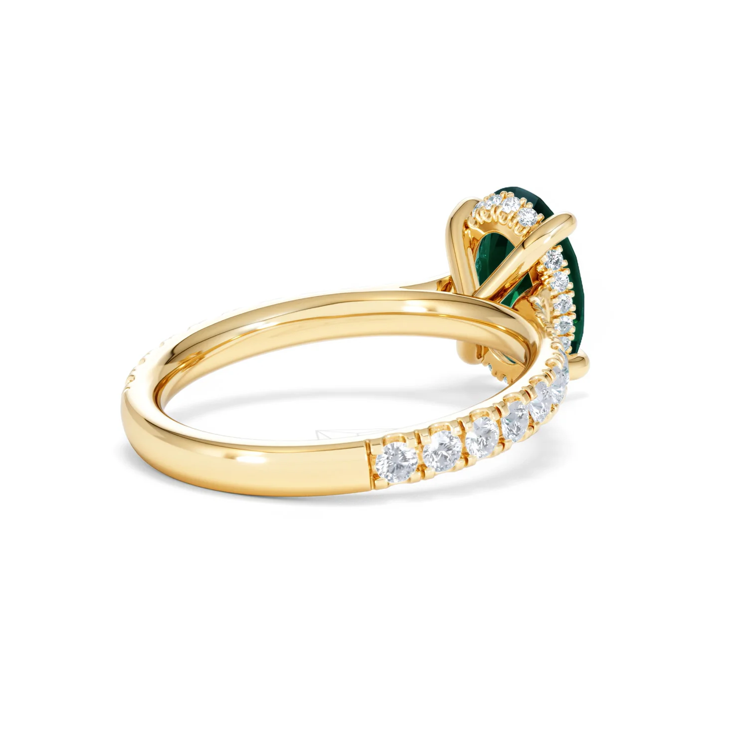 Amora Gem 2.00ct Oval Cut Lab Emerald Hidden Halo Engagement Ring with Side Stones in 18K Yellow Gold - Image 39
