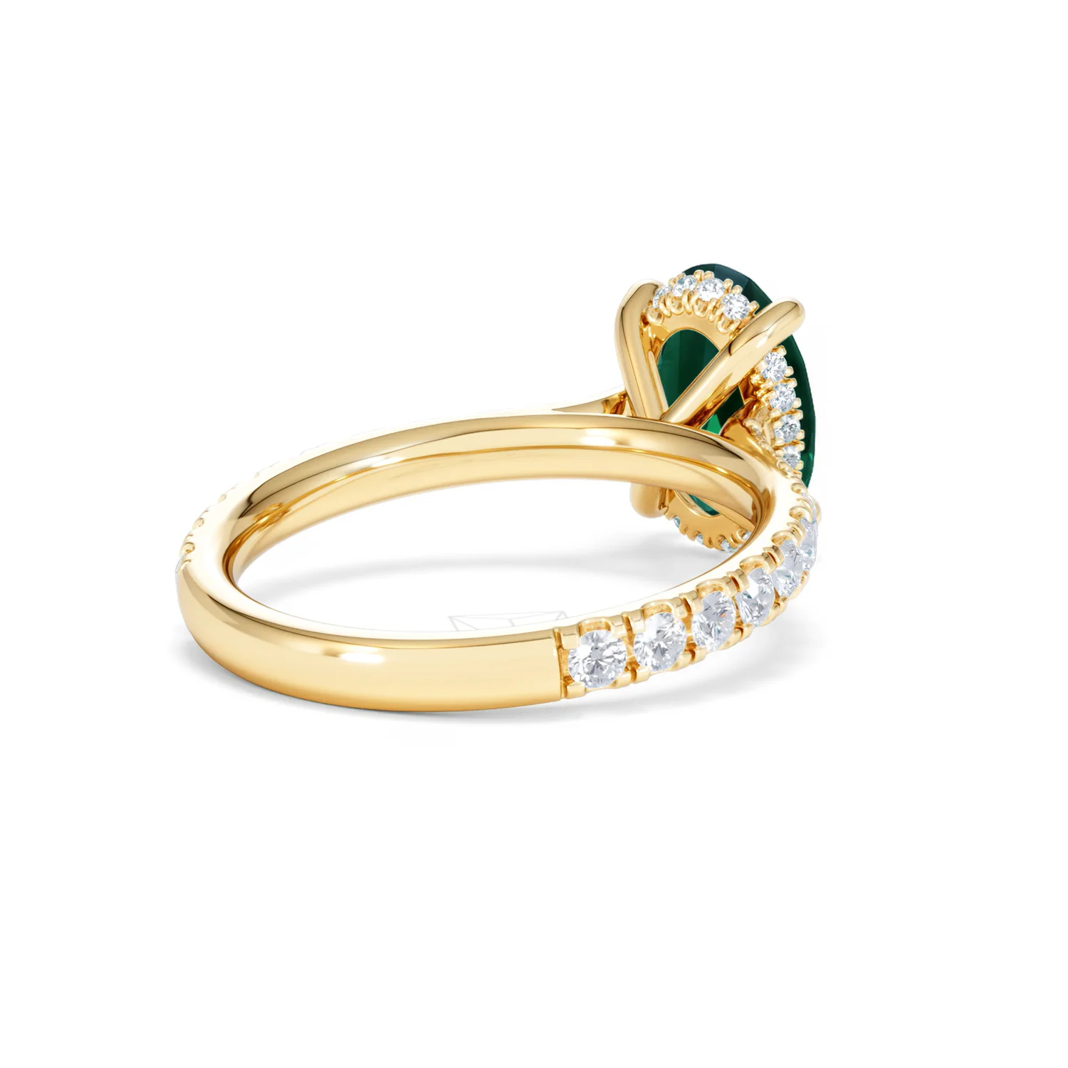 Amora Gem 2.00ct Oval Cut Lab Emerald Hidden Halo Engagement Ring with Side Stones in 18K Yellow Gold - Image 40