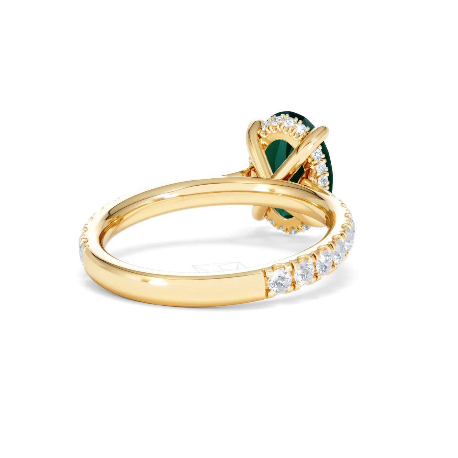 Amora Gem 2.00ct Oval Cut Lab Emerald Hidden Halo Engagement Ring with Side Stones in 18K Yellow Gold - Image 42