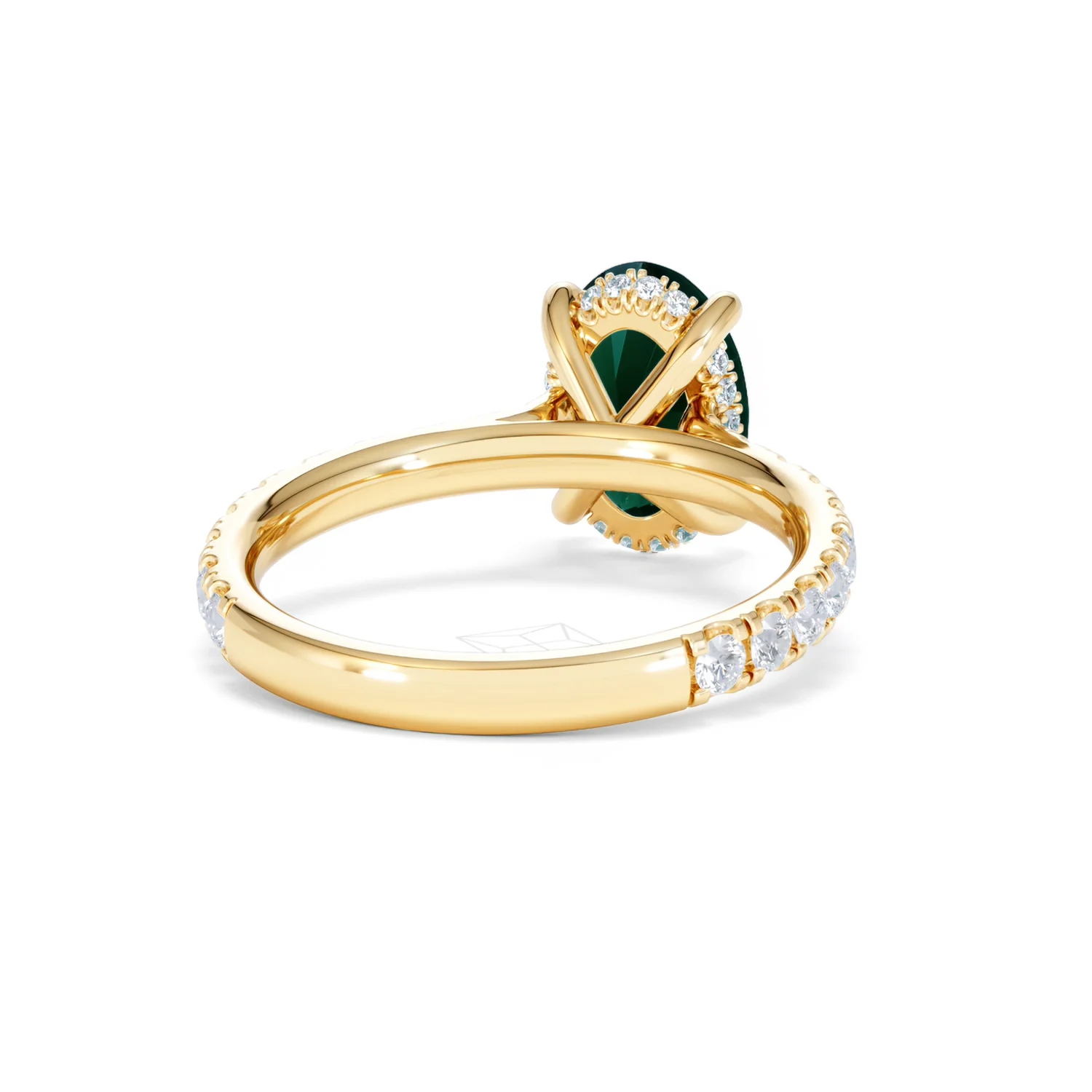 Amora Gem 2.00ct Oval Cut Lab Emerald Hidden Halo Engagement Ring with Side Stones in 18K Yellow Gold - Image 44