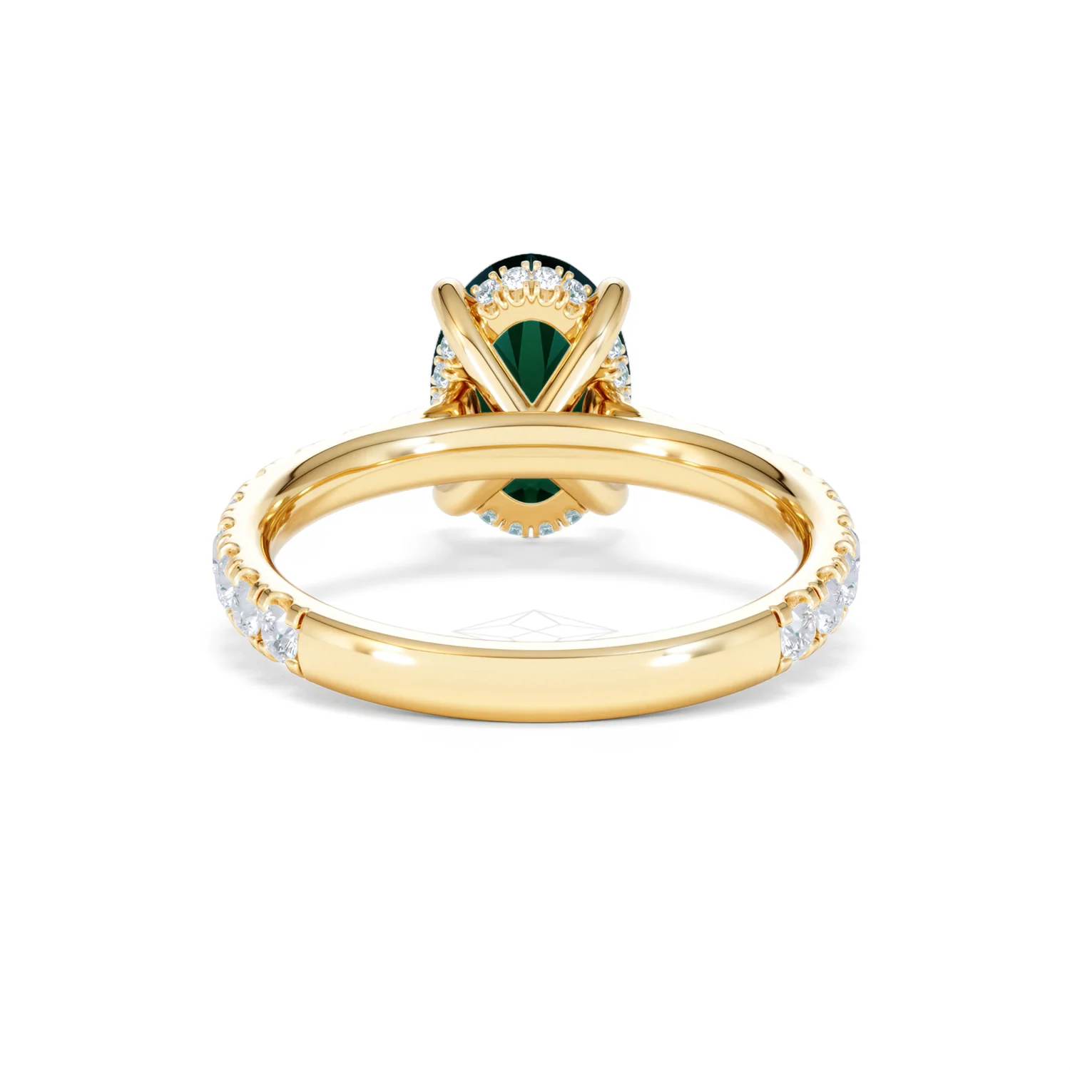 Amora Gem 2.00ct Oval Cut Lab Emerald Hidden Halo Engagement Ring with Side Stones in 18K Yellow Gold - Image 48