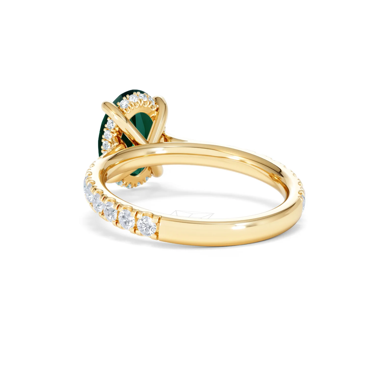 Amora Gem 2.00ct Oval Cut Lab Emerald Hidden Halo Engagement Ring with Side Stones in 18K Yellow Gold - Image 54
