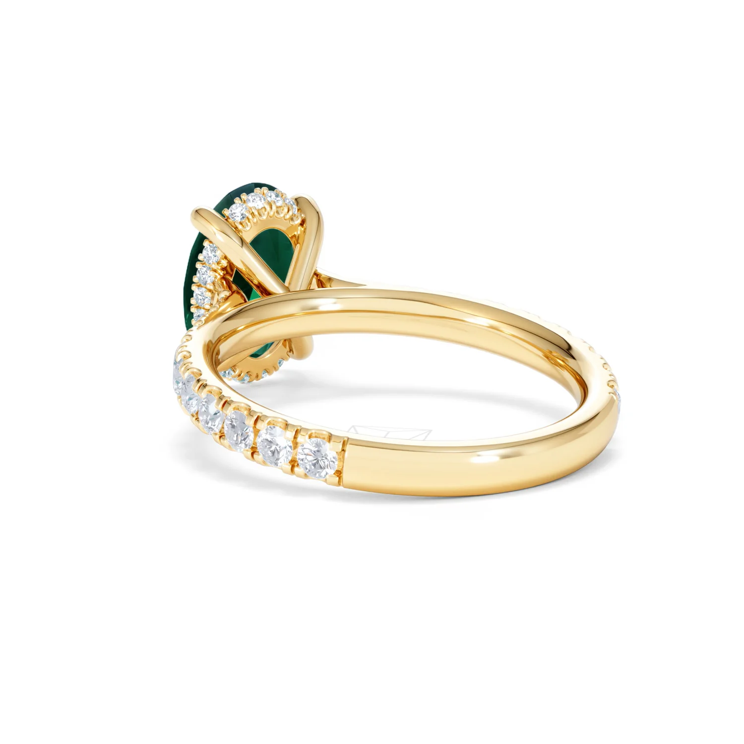 Amora Gem 2.00ct Oval Cut Lab Emerald Hidden Halo Engagement Ring with Side Stones in 18K Yellow Gold - Image 55