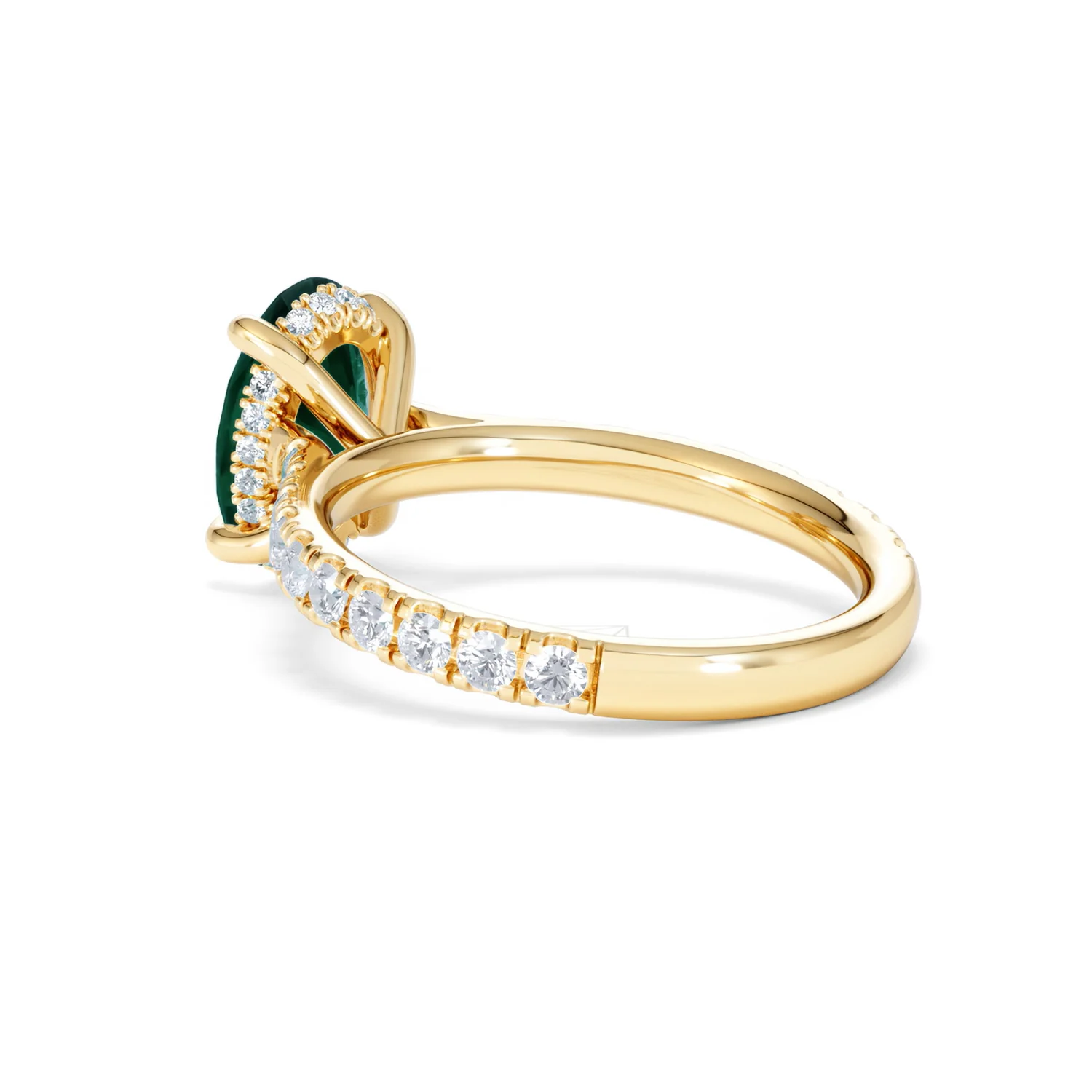 Amora Gem 2.00ct Oval Cut Lab Emerald Hidden Halo Engagement Ring with Side Stones in 18K Yellow Gold - Image 58