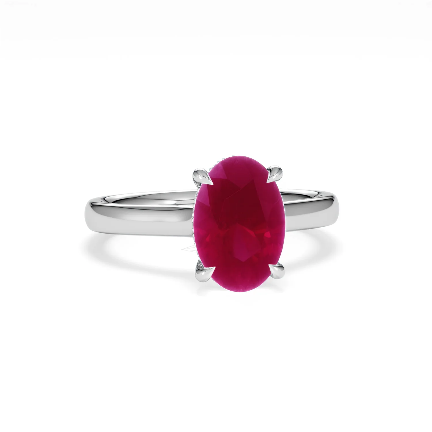Amora Gem 2.00ct Oval Cut Lab Ruby Hidden Halo Engagement Ring in 18K White Gold - Image 11