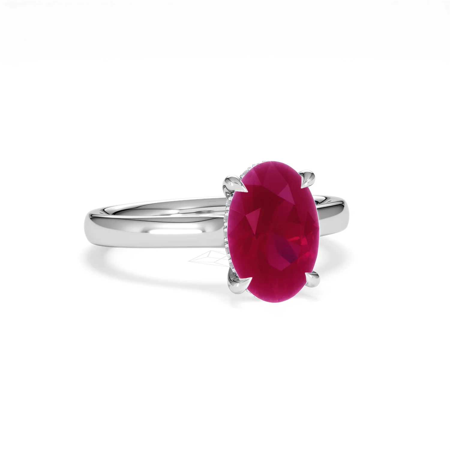 Amora Gem 2.00ct Oval Cut Lab Ruby Hidden Halo Engagement Ring in 18K White Gold - Image 13