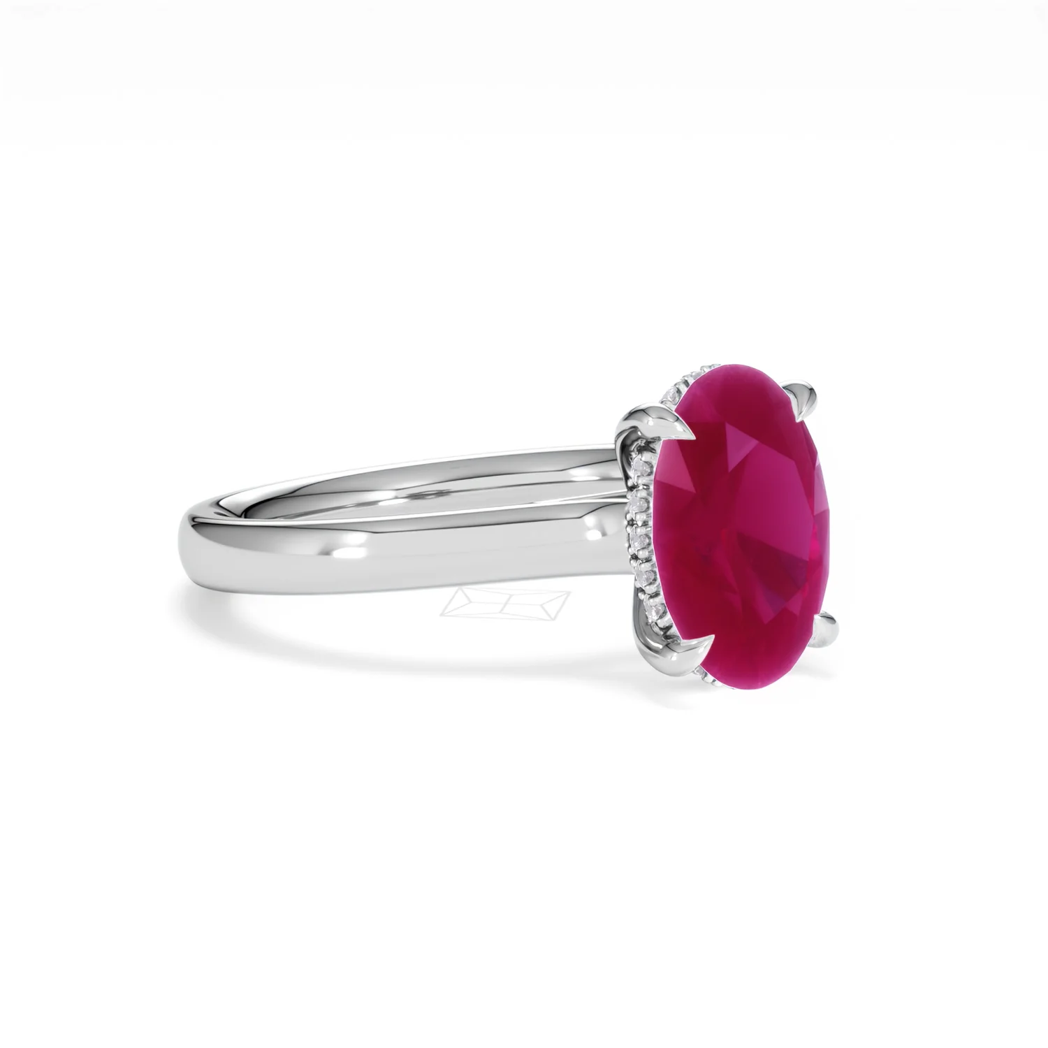 Amora Gem 2.00ct Oval Cut Lab Ruby Hidden Halo Engagement Ring in 18K White Gold - Image 17