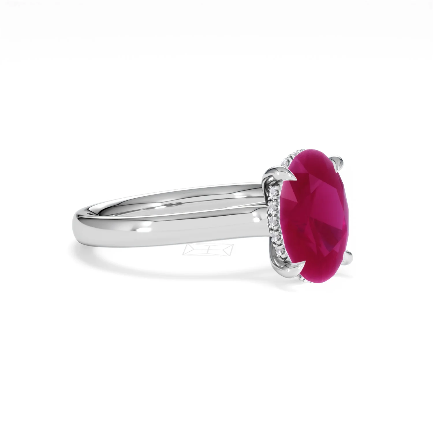 Amora Gem 2.00ct Oval Cut Lab Ruby Hidden Halo Engagement Ring in 18K White Gold - Image 18