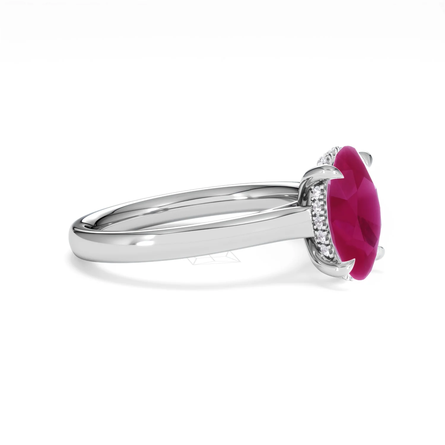 Amora Gem 2.00ct Oval Cut Lab Ruby Hidden Halo Engagement Ring in 18K White Gold - Image 22